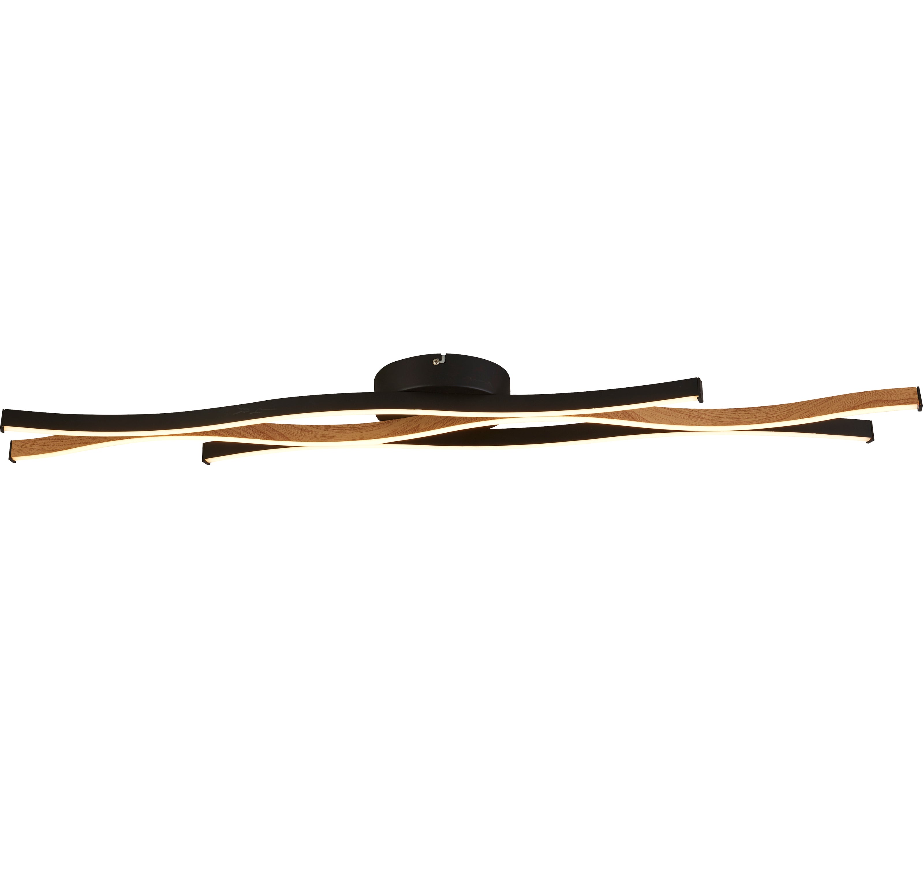 Searchlight Belmont Swirl LED Flush Ceiling Light - Black With Wood Effect