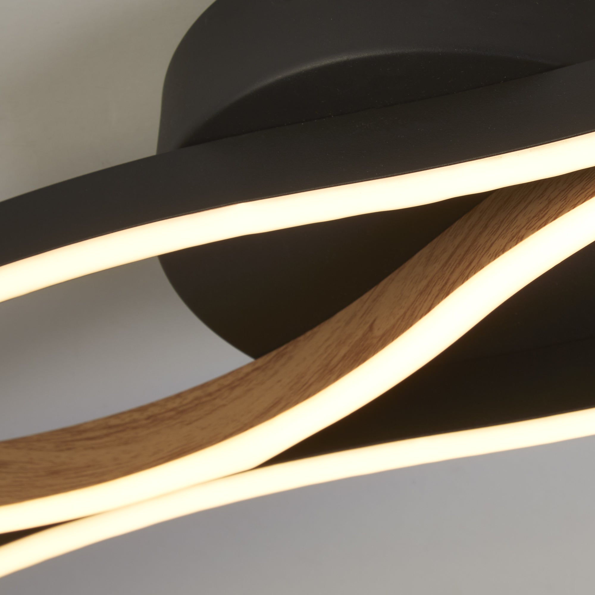Searchlight Belmont Swirl LED Flush Ceiling Light - Black With Wood Effect