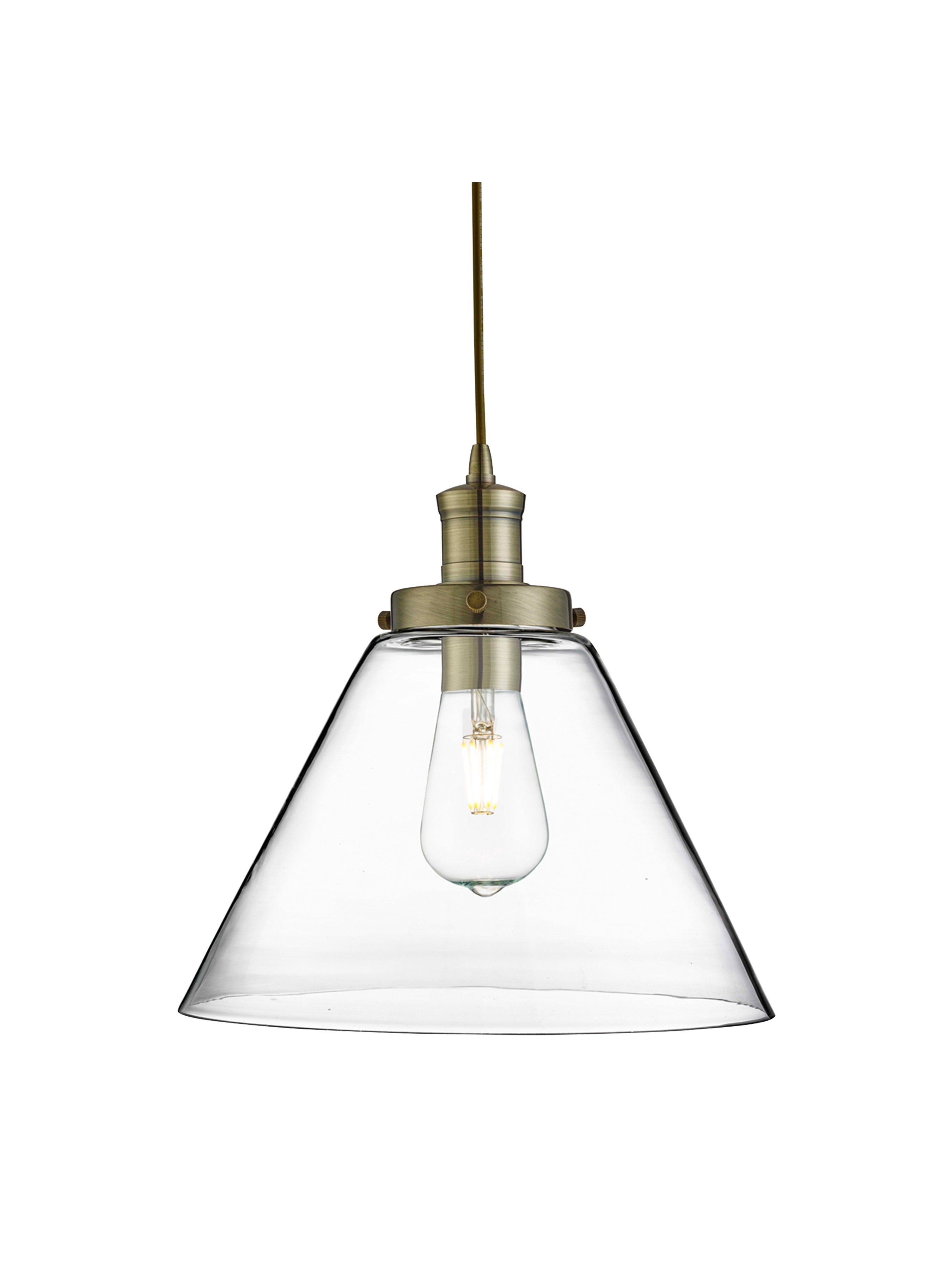 Searchlight Picton Single Pendant, Antique Brass, Clear Picton Glass Shade