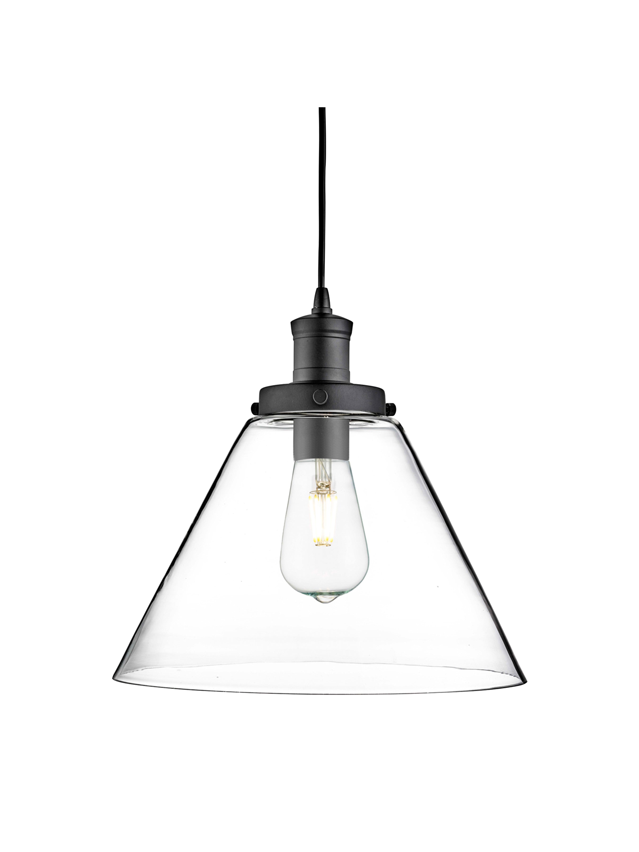 Searchlight Picton Single Pendant, Matt Black, Clear Picton Glass Shade