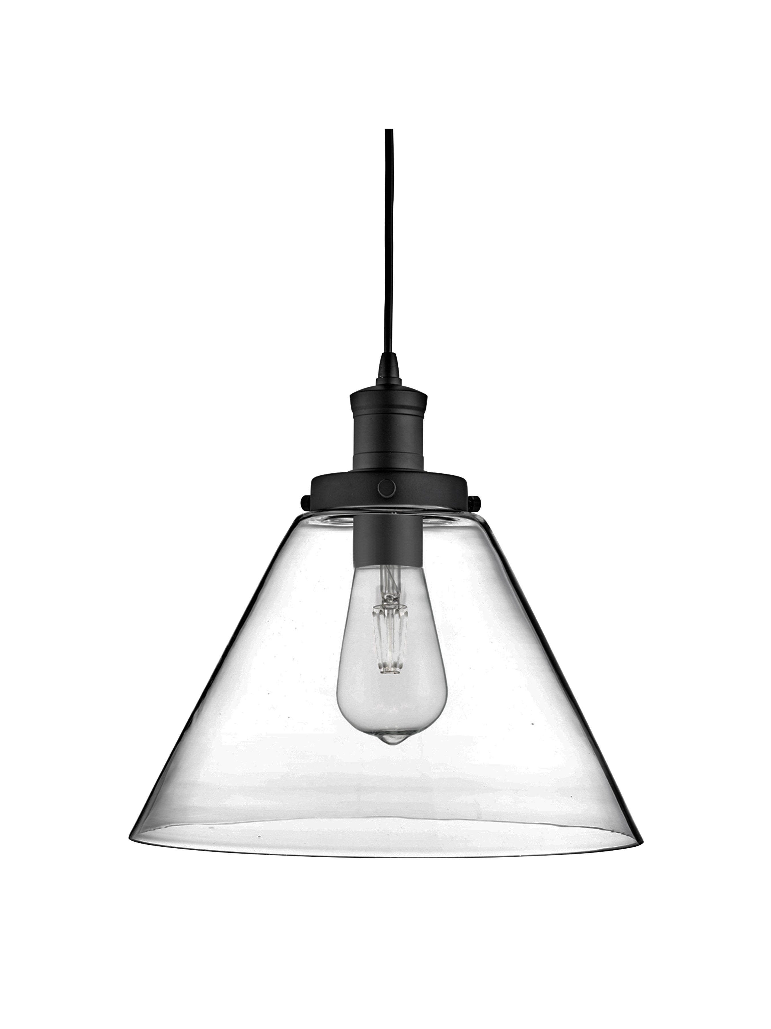 Searchlight Picton Single Pendant, Matt Black, Clear Picton Glass Shade