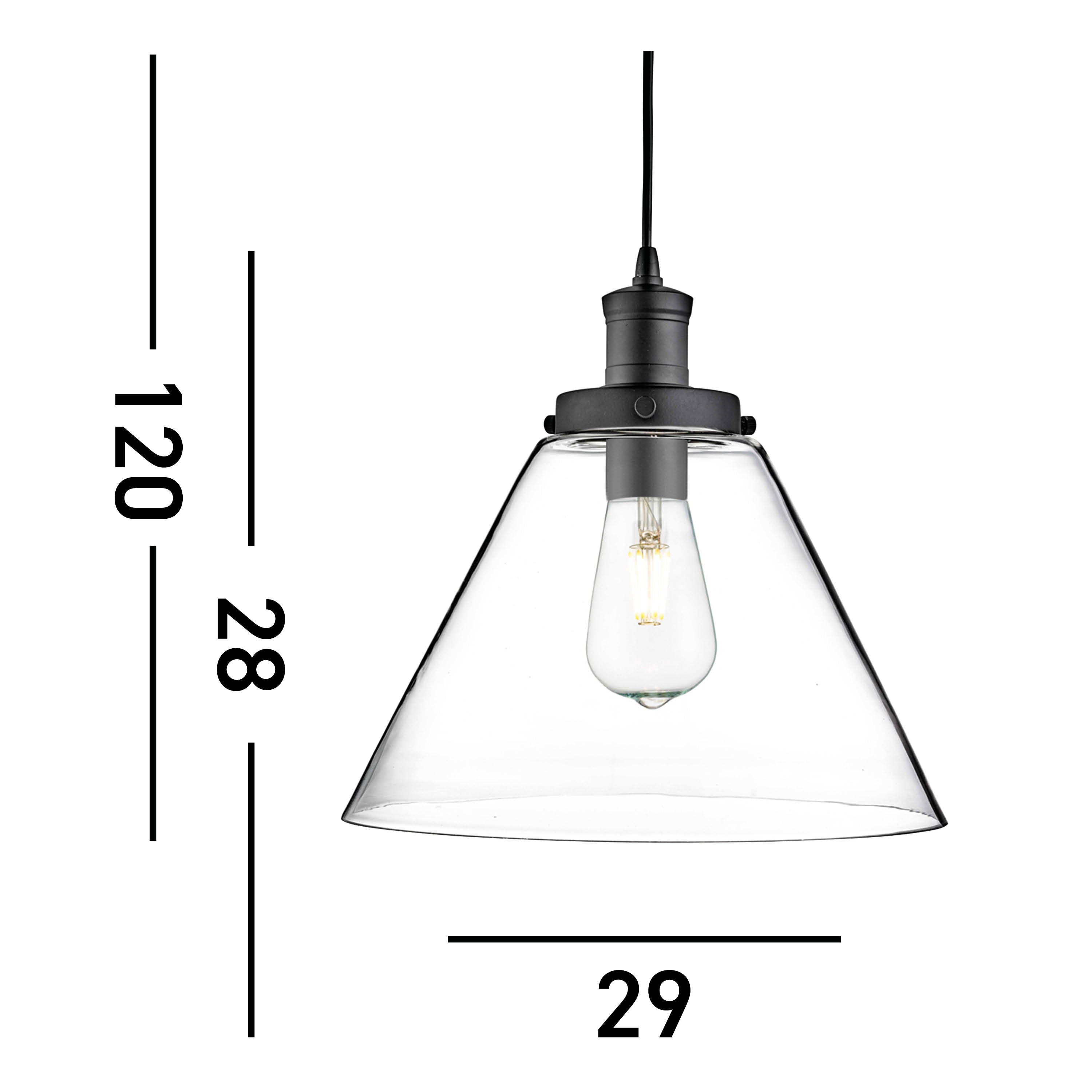 Searchlight Picton Single Pendant, Matt Black, Clear Picton Glass Shade