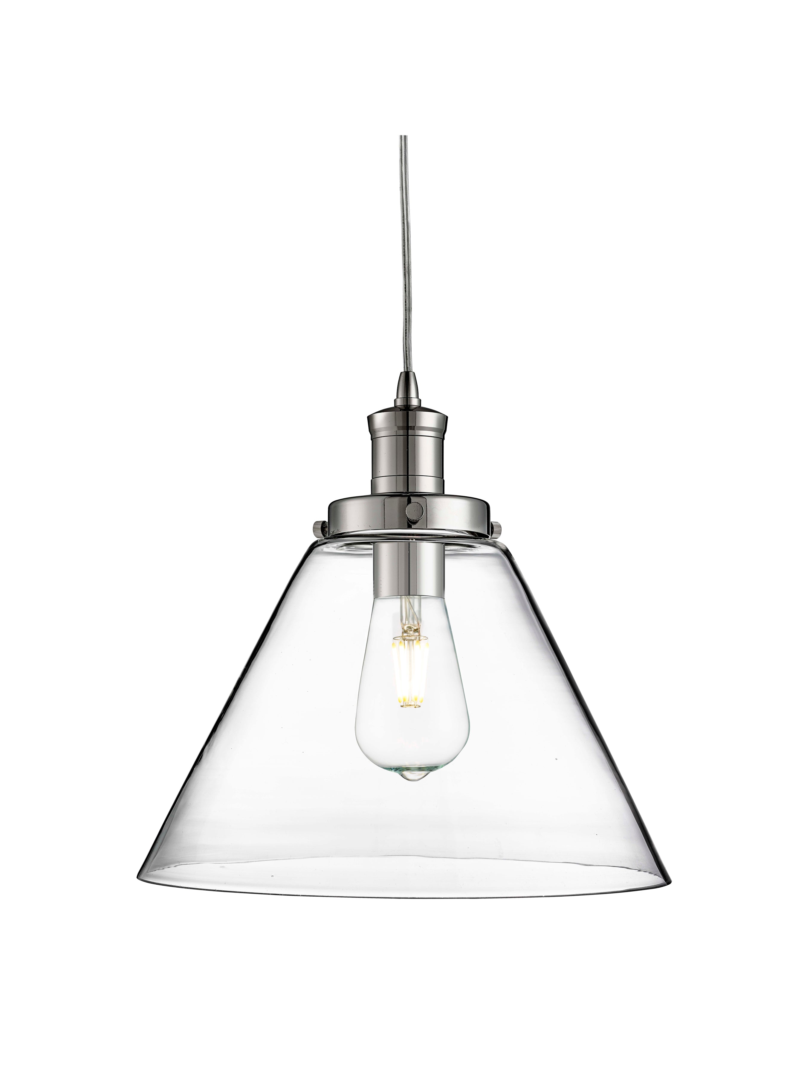 Searchlight Picton Single Pendant, Chrome, Clear Picton Glass Shade