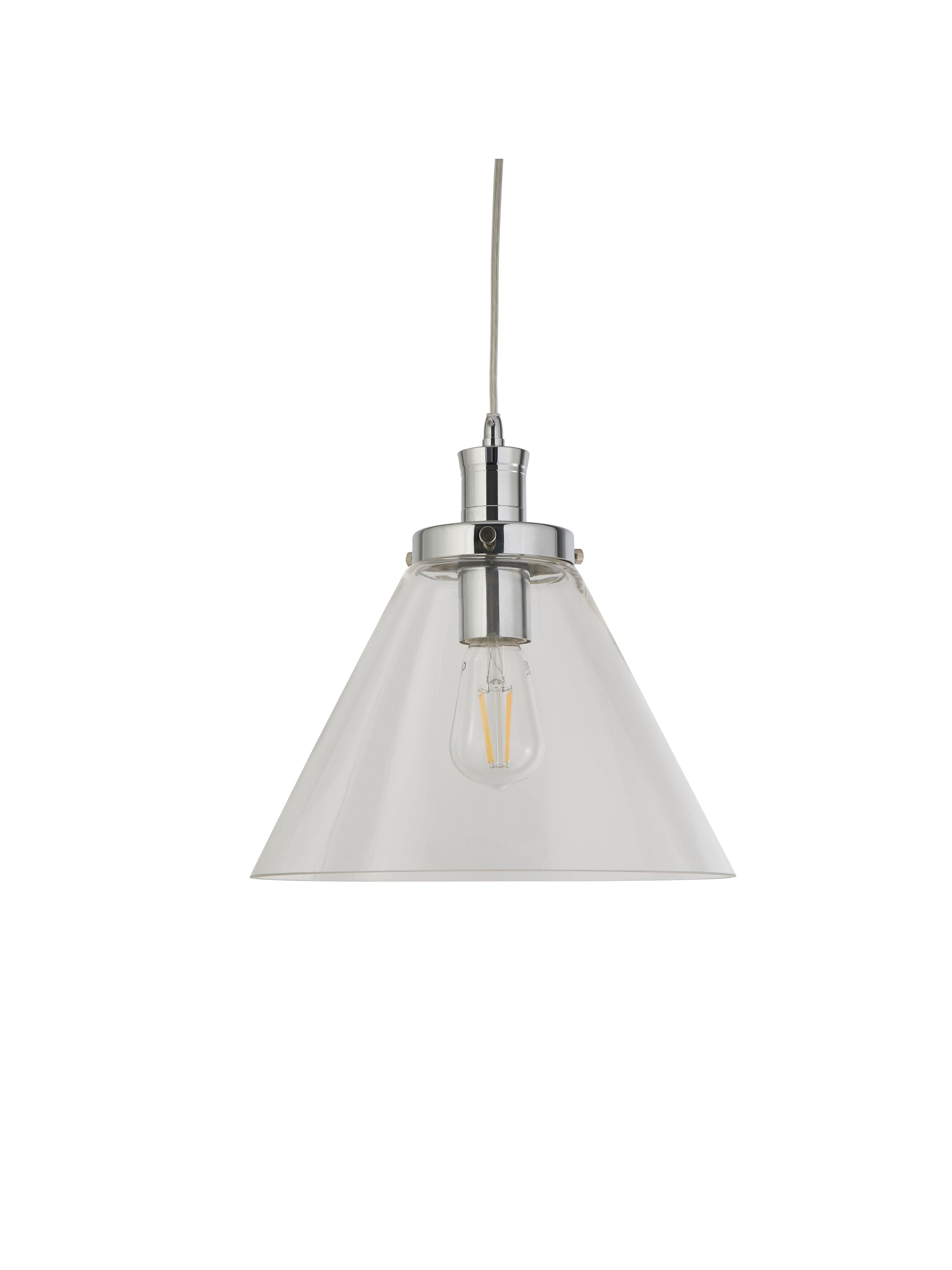 Searchlight Picton Single Pendant, Chrome, Clear Picton Glass Shade