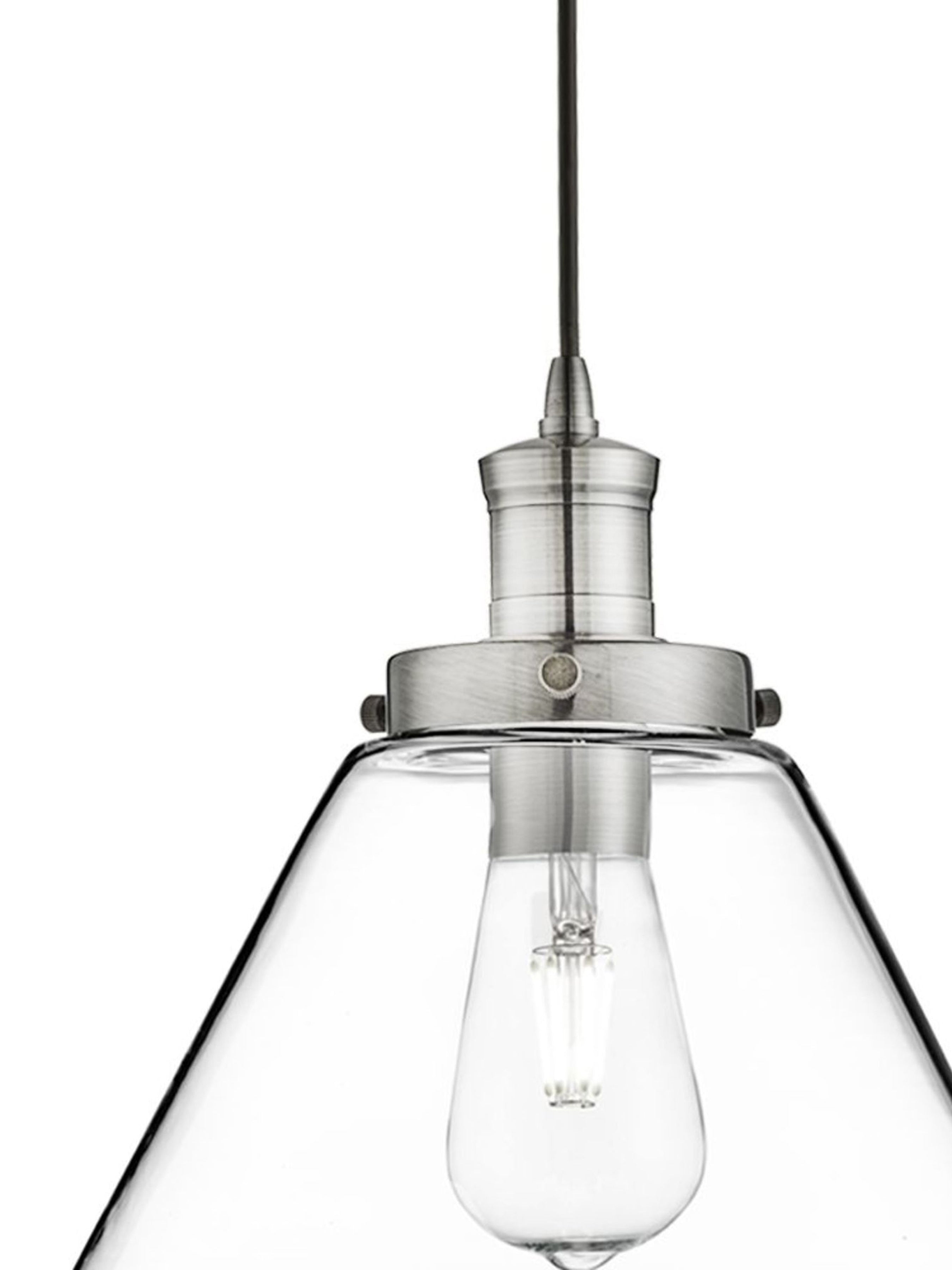 Searchlight Picton Single Pendant, Satin Silver, Clear Picton Glass Shade