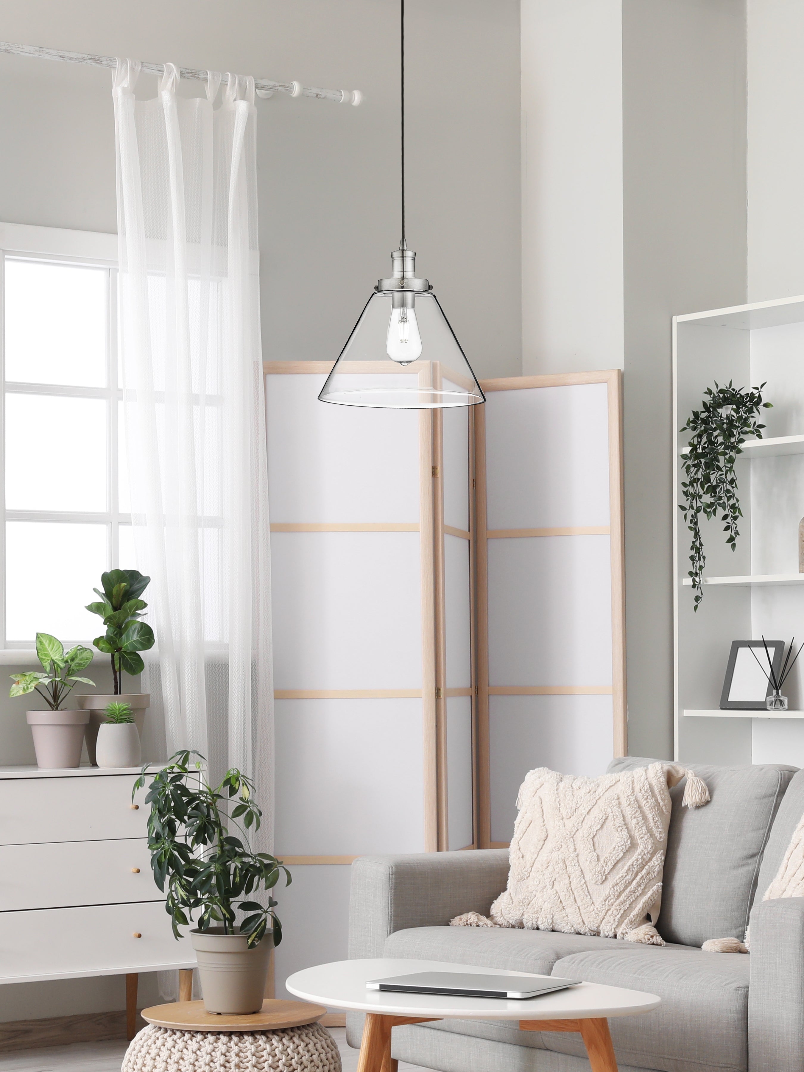 Searchlight Picton Single Pendant, Satin Silver, Clear Picton Glass Shade