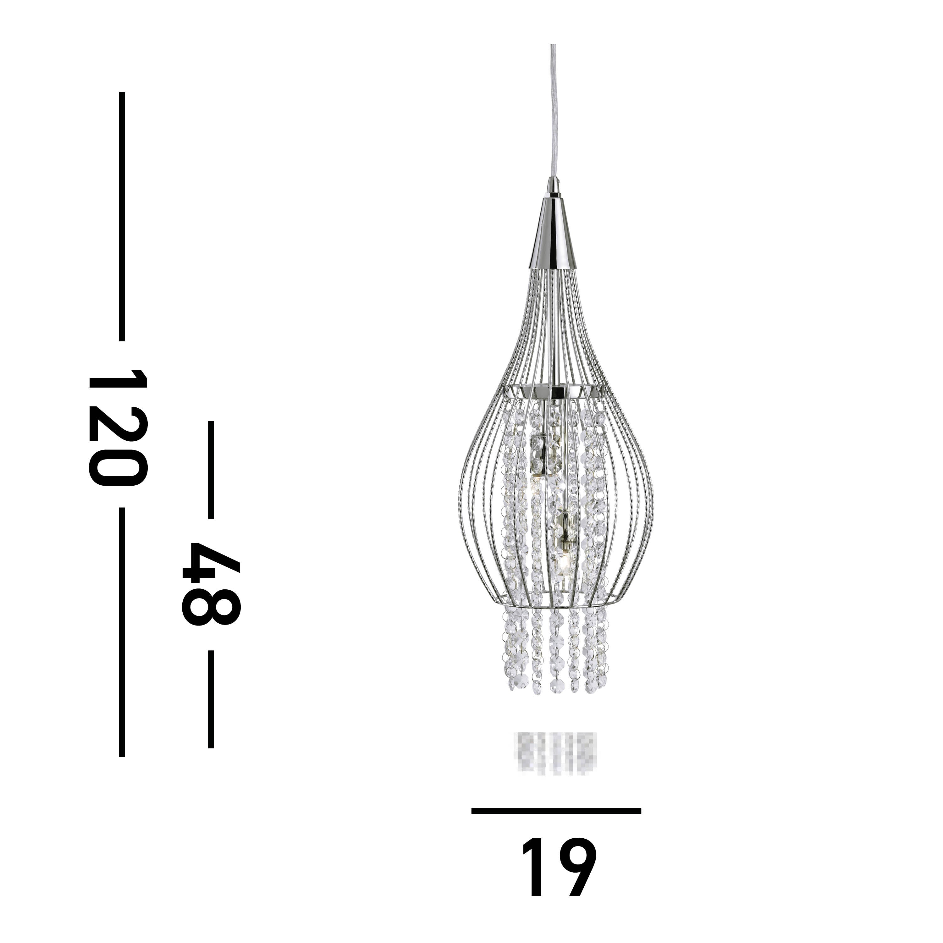 Searchlight Rathbone - 2 Light Cage Frame Pendant, Chrome With Clear Crystal Buttons Drops Deco