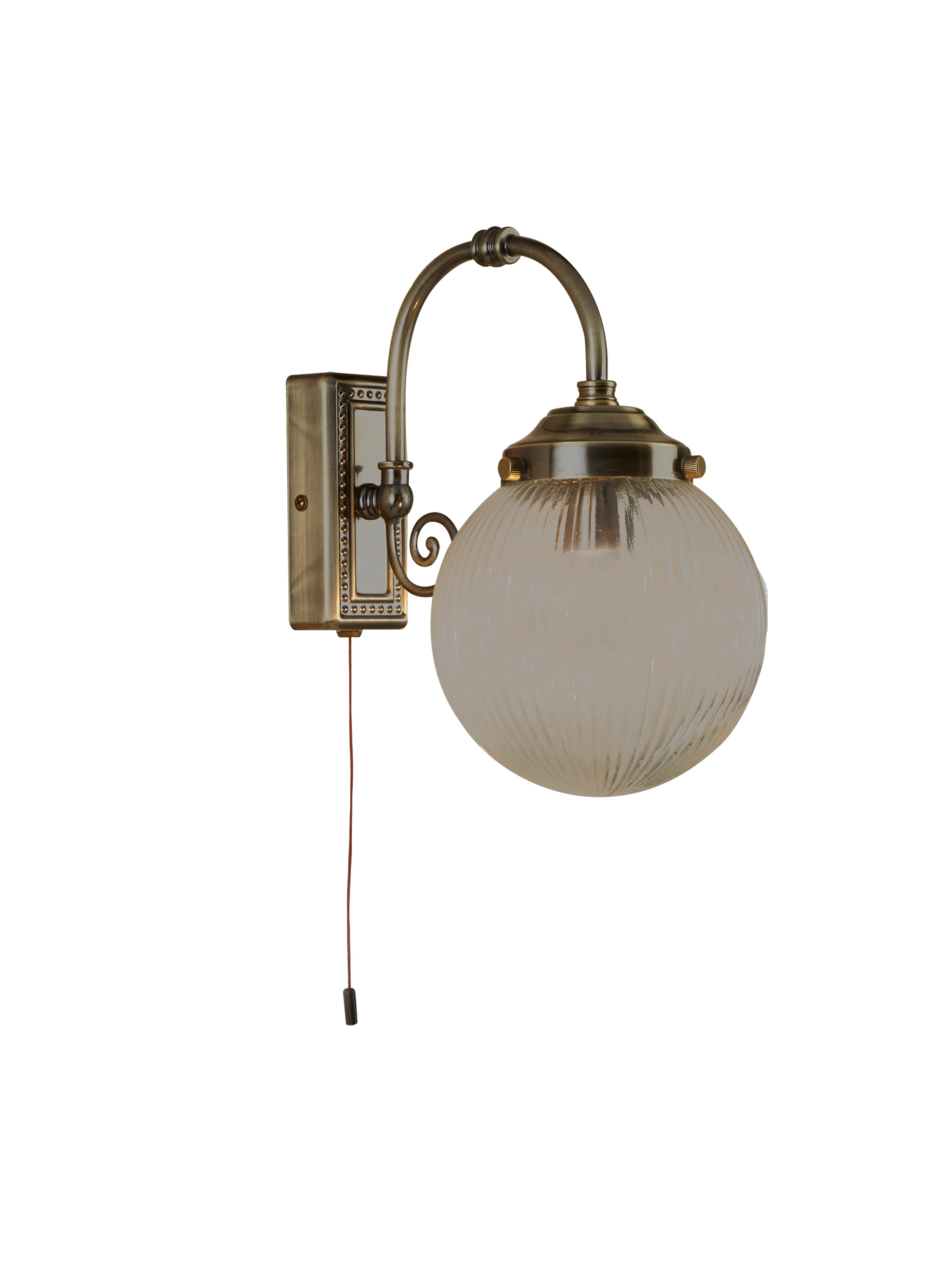 Searchlight Beaconsfield Single Bathroom Wall Light - Antique Brass & Clear Globe Shade - IP44