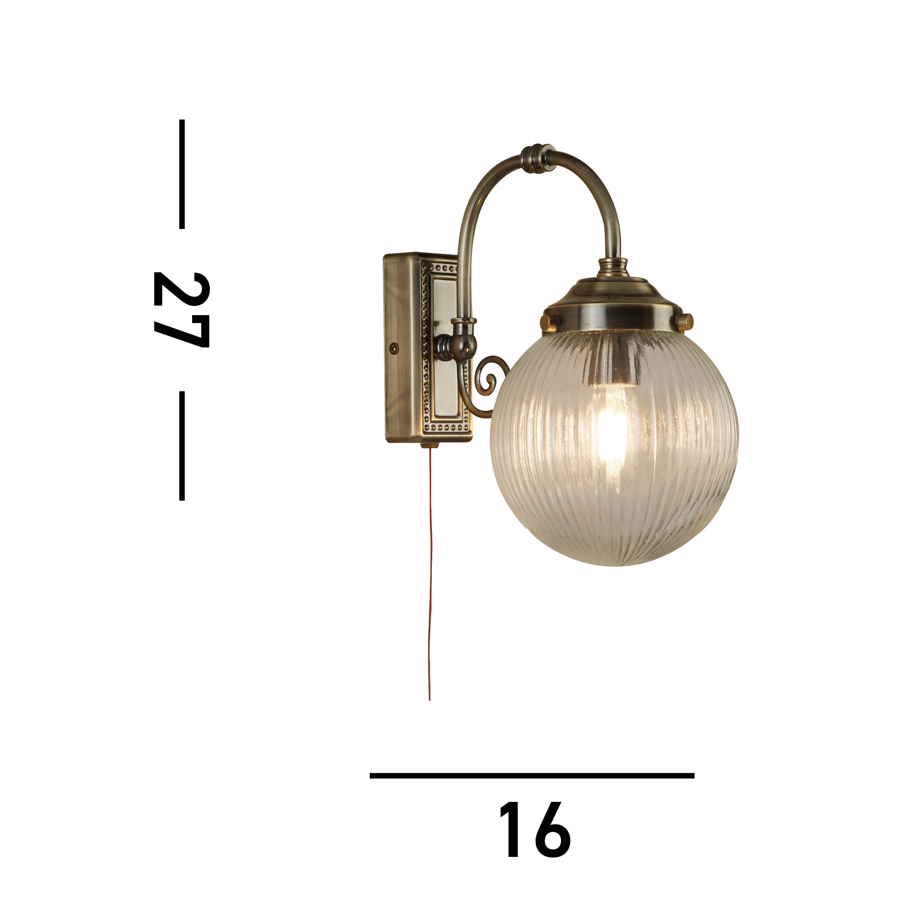Searchlight Beaconsfield Single Bathroom Wall Light - Antique Brass & Clear Globe Shade - IP44