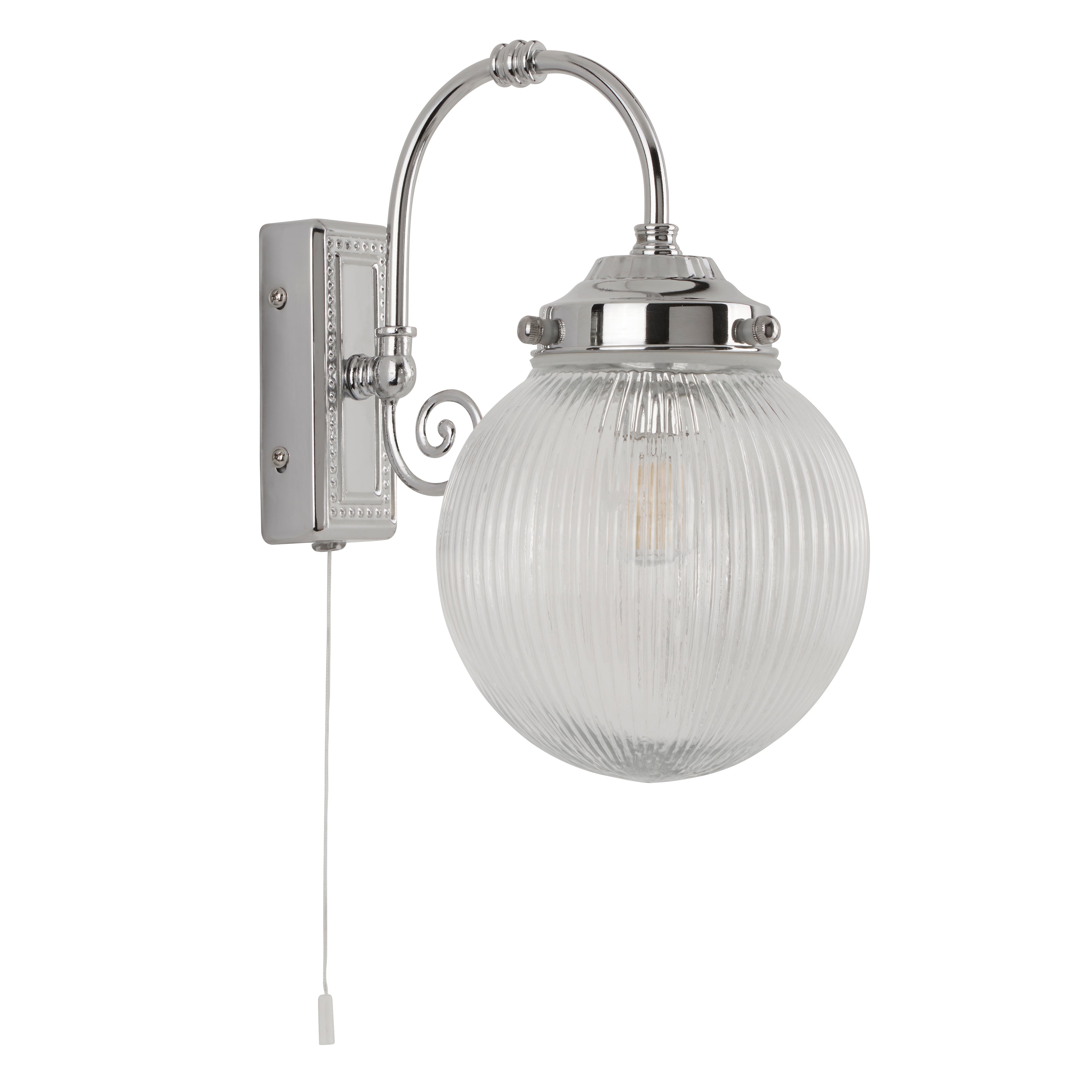 Searchlight Beaconsfield Single Bathroom Wall Light - Chrome & Clear Globe Shade - IP44
