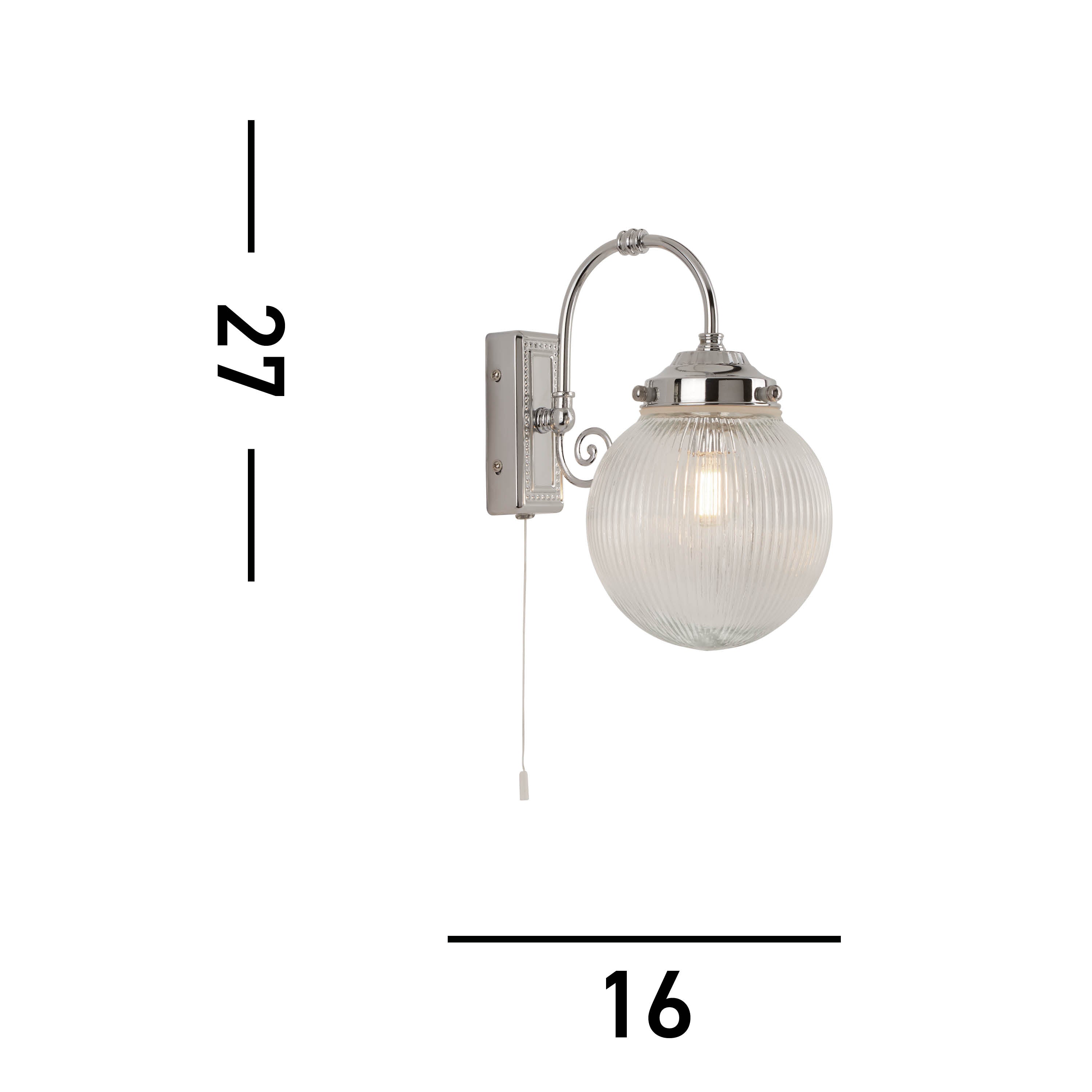 Searchlight Beaconsfield Single Bathroom Wall Light - Chrome & Clear Globe Shade - IP44