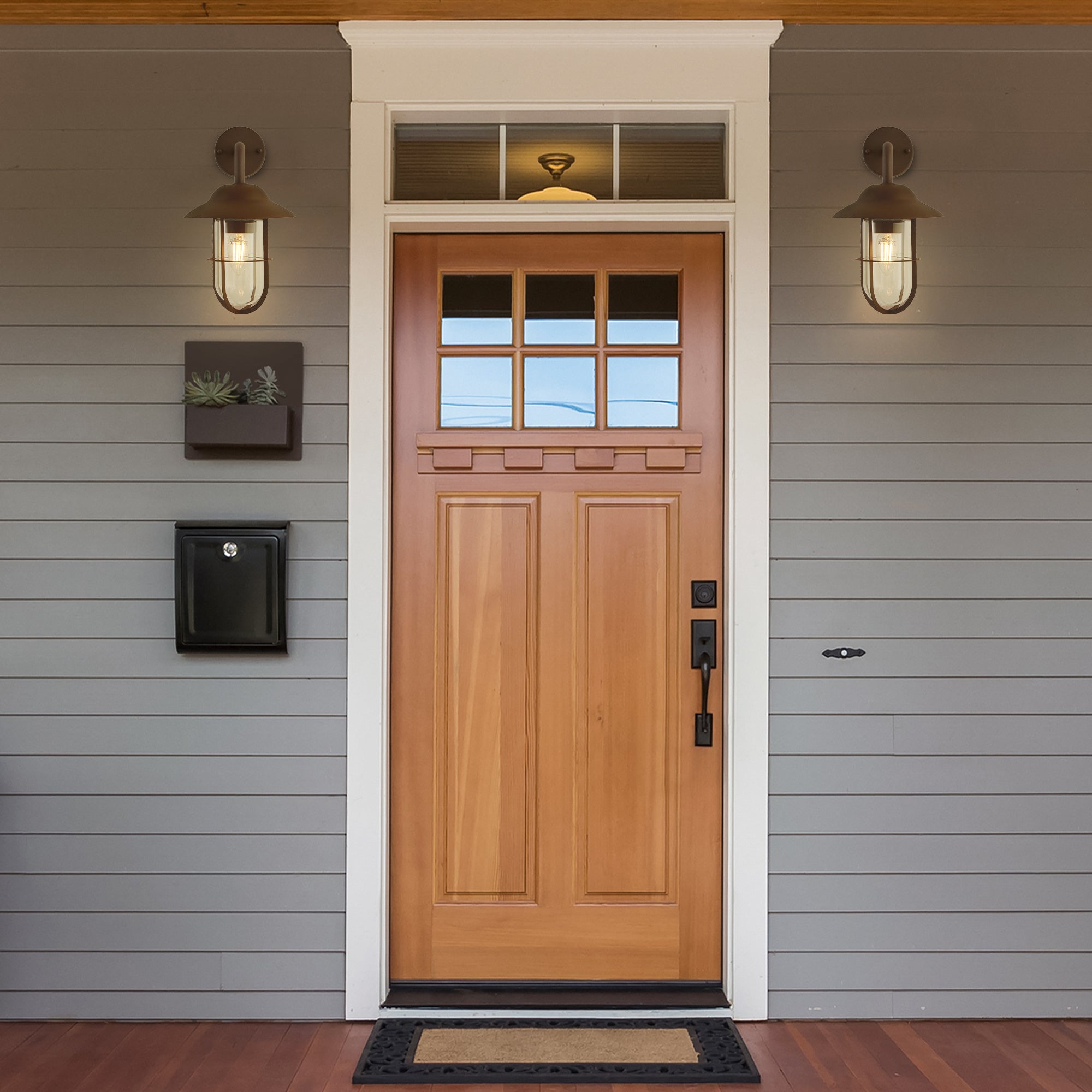 Searchlight Tarlton Outdoor Wall Light - Rustic Brown & Clear Glass