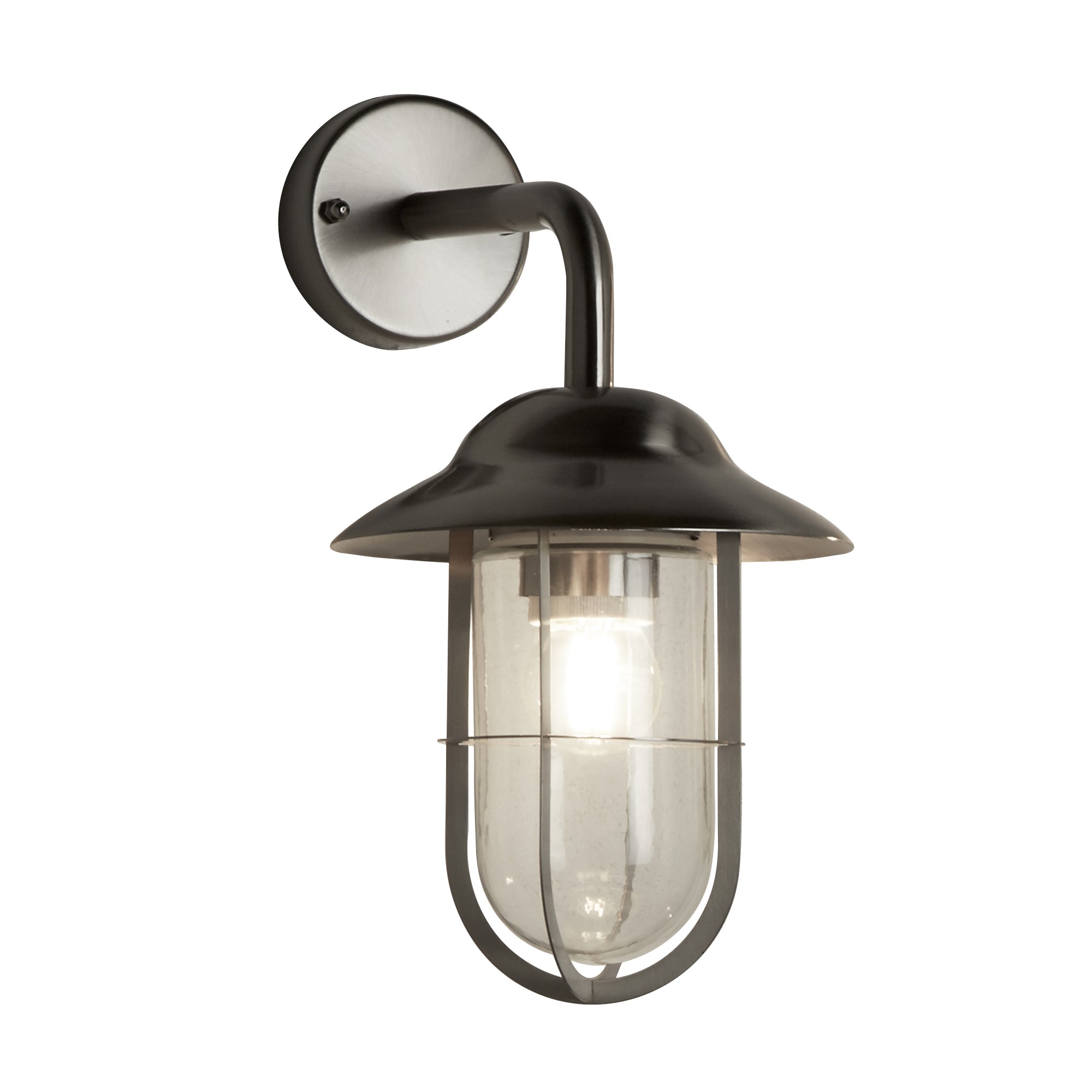 Searchlight Tarlton Outdoor Wall Light - Satin Silver & Clear Glass - IP44
