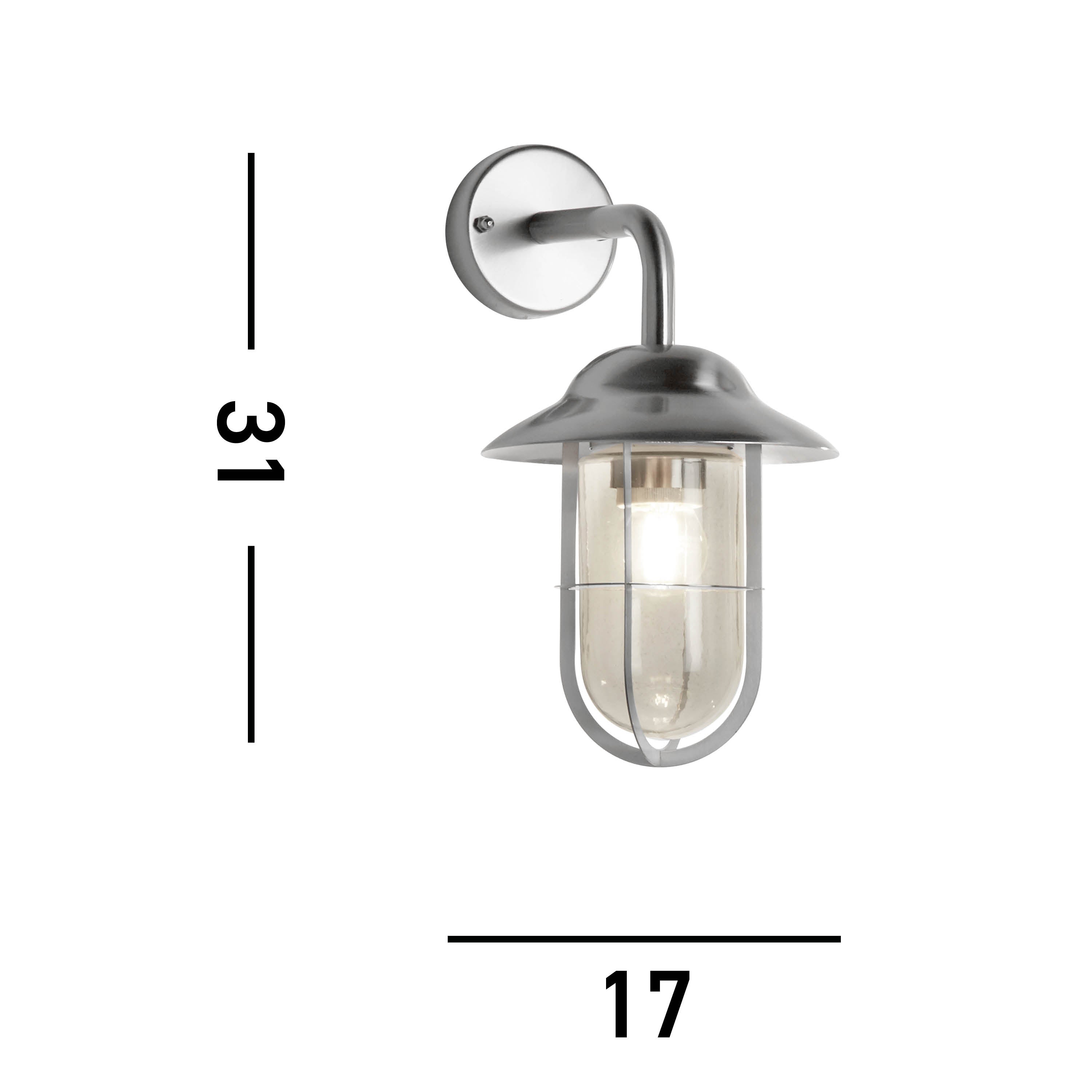 Searchlight Tarlton Outdoor Wall Light - Satin Silver & Clear Glass - IP44