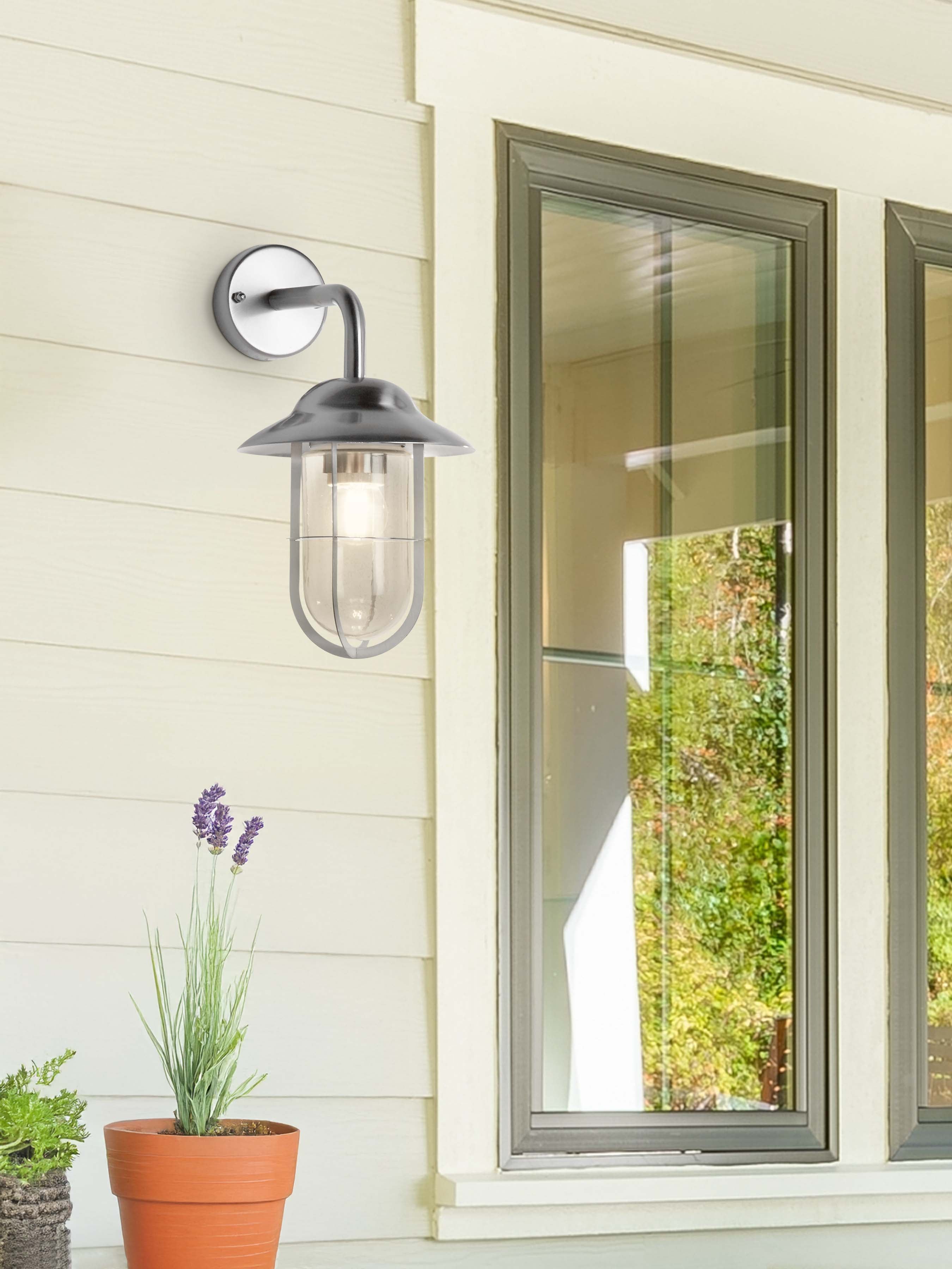 Searchlight Tarlton Outdoor Wall Light - Satin Silver & Clear Glass - IP44