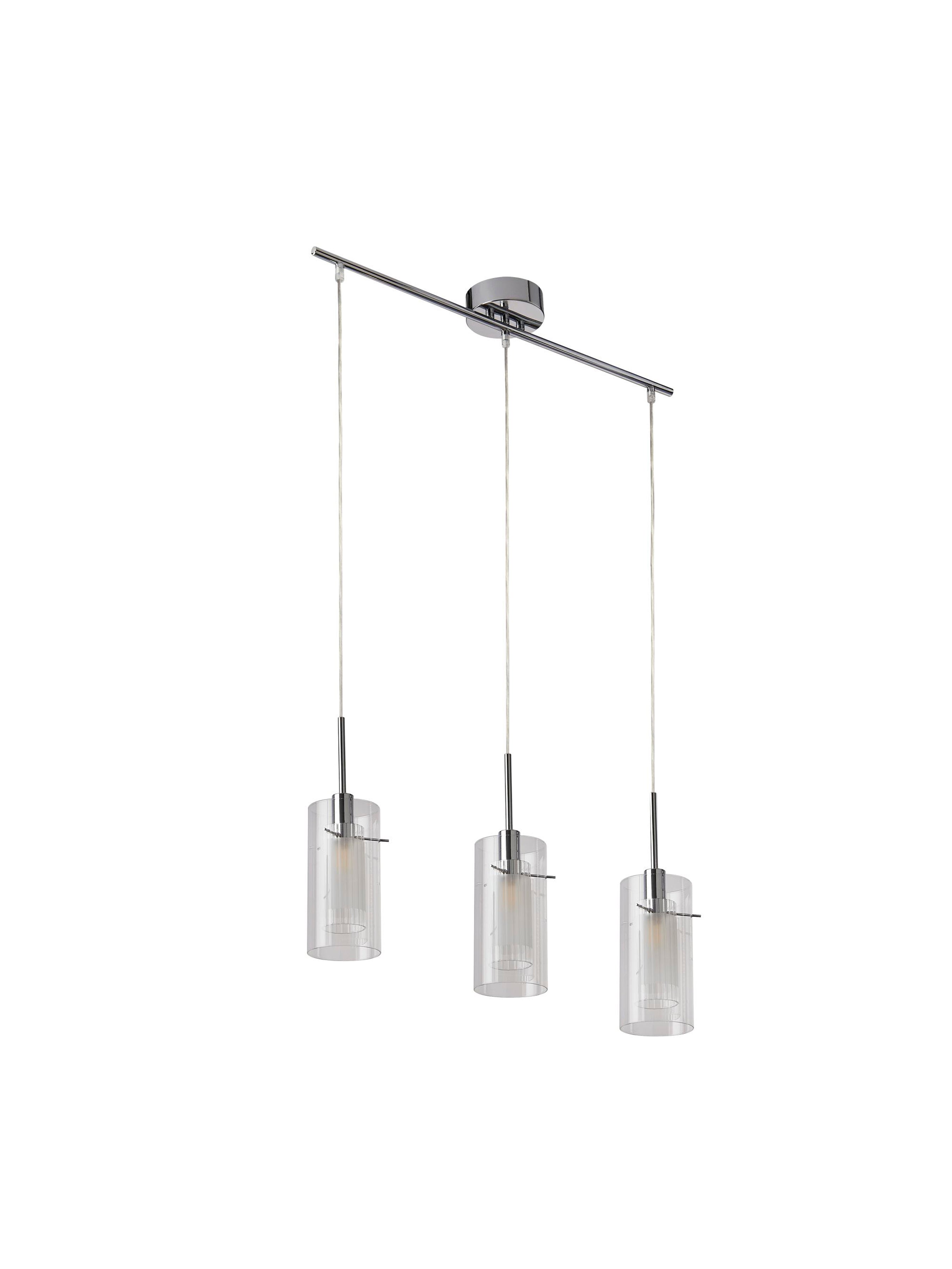 Searchlight Dawson 1 Chrome 3 Light Bar Pendant With Double Glass Cylinder Shades