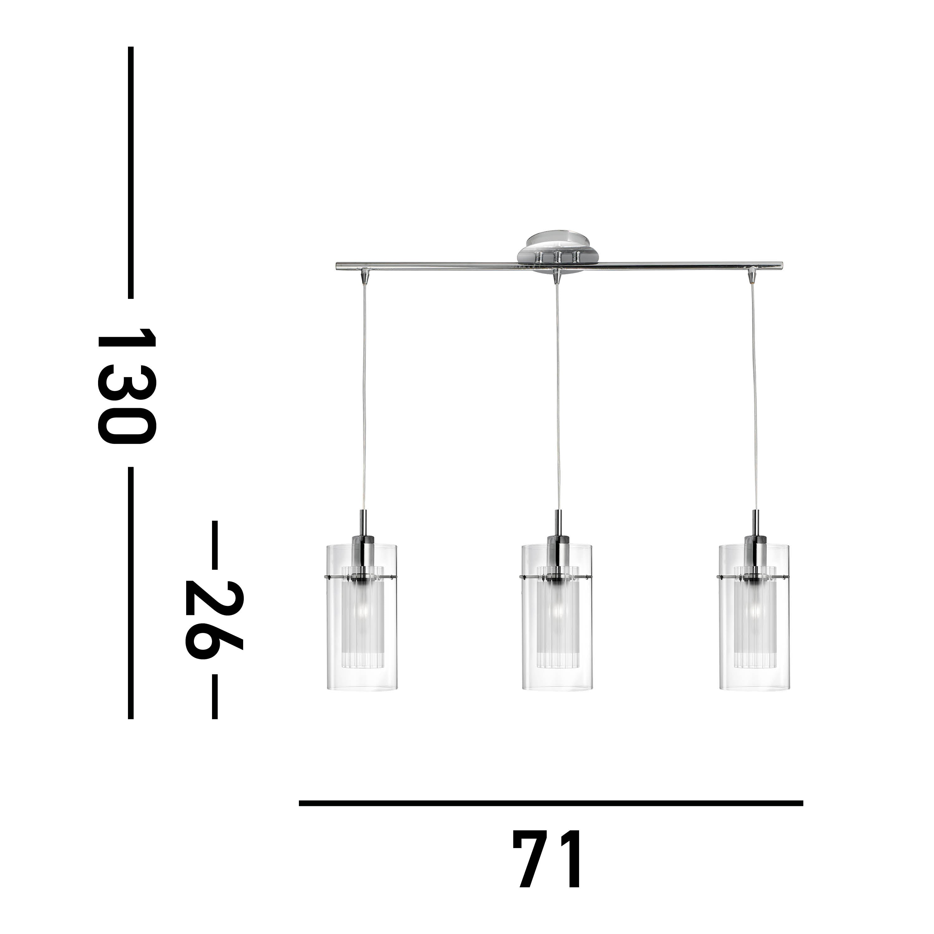 Searchlight Dawson 1 Chrome 3 Light Bar Pendant With Double Glass Cylinder Shades
