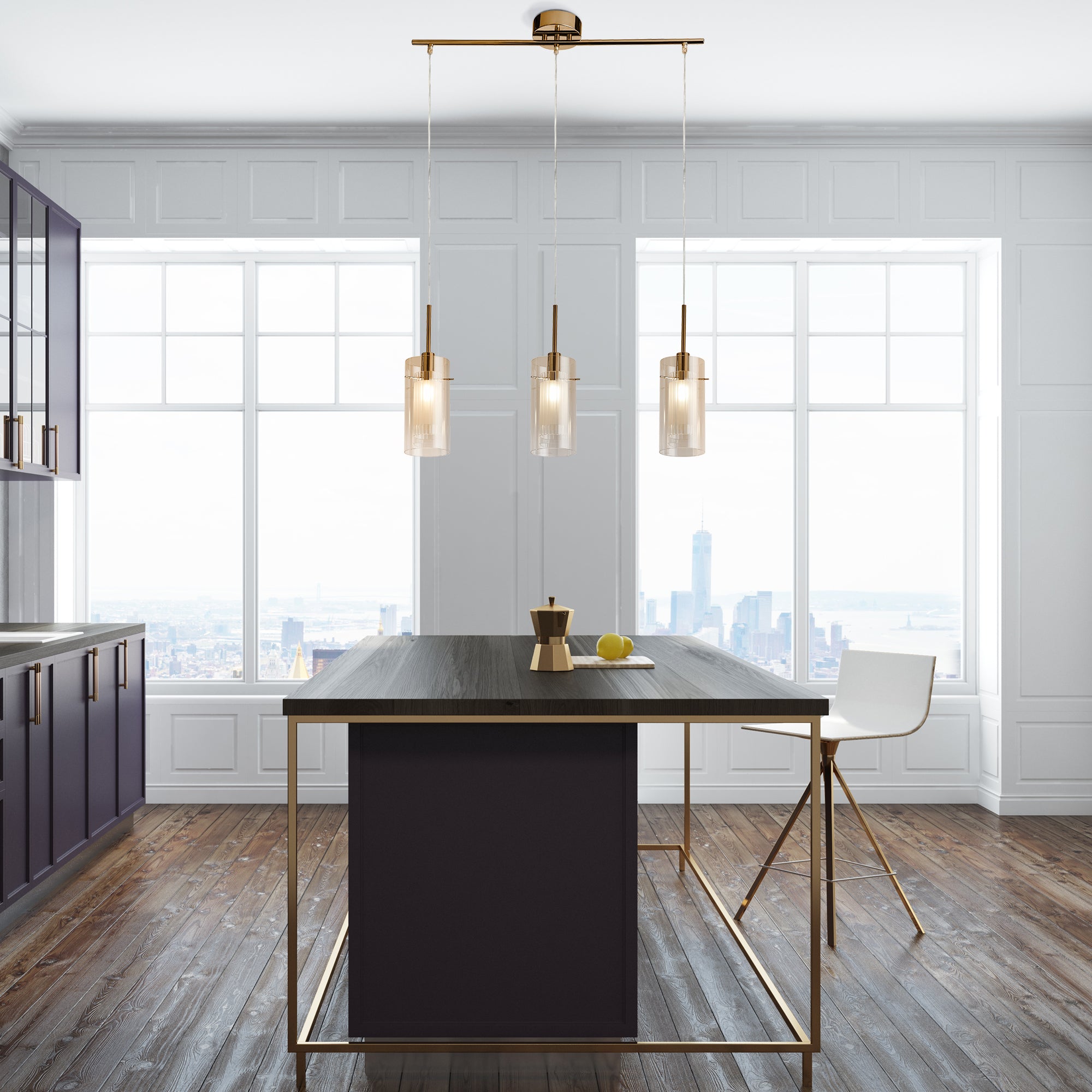 Searchlight Dawson III 3 Light Bar Pendant - Bronze Metal & Champagne Glass