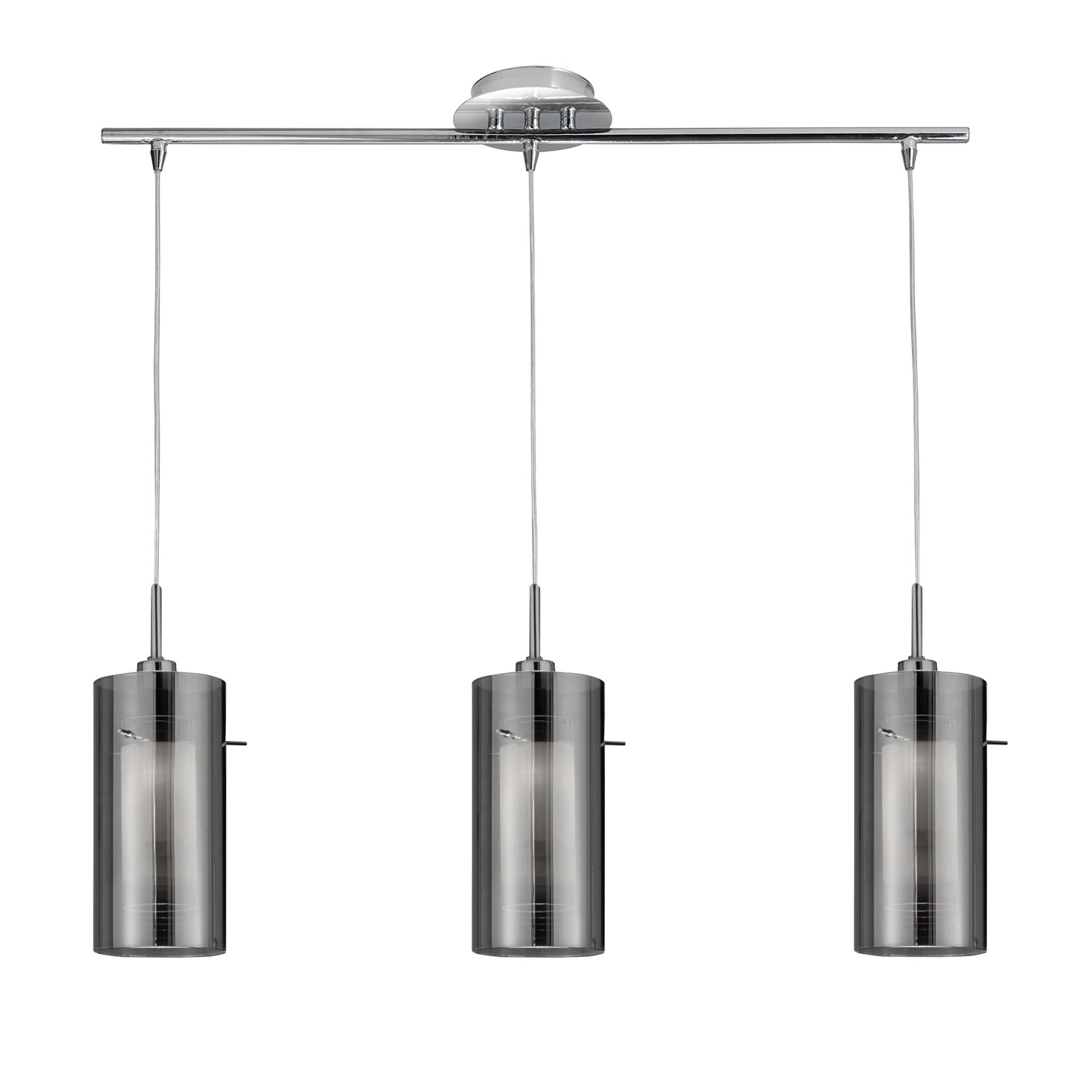 Searchlight Dawson 2 Chrome 3 Light Bar Pendant With Double Glass Cylinder Shades