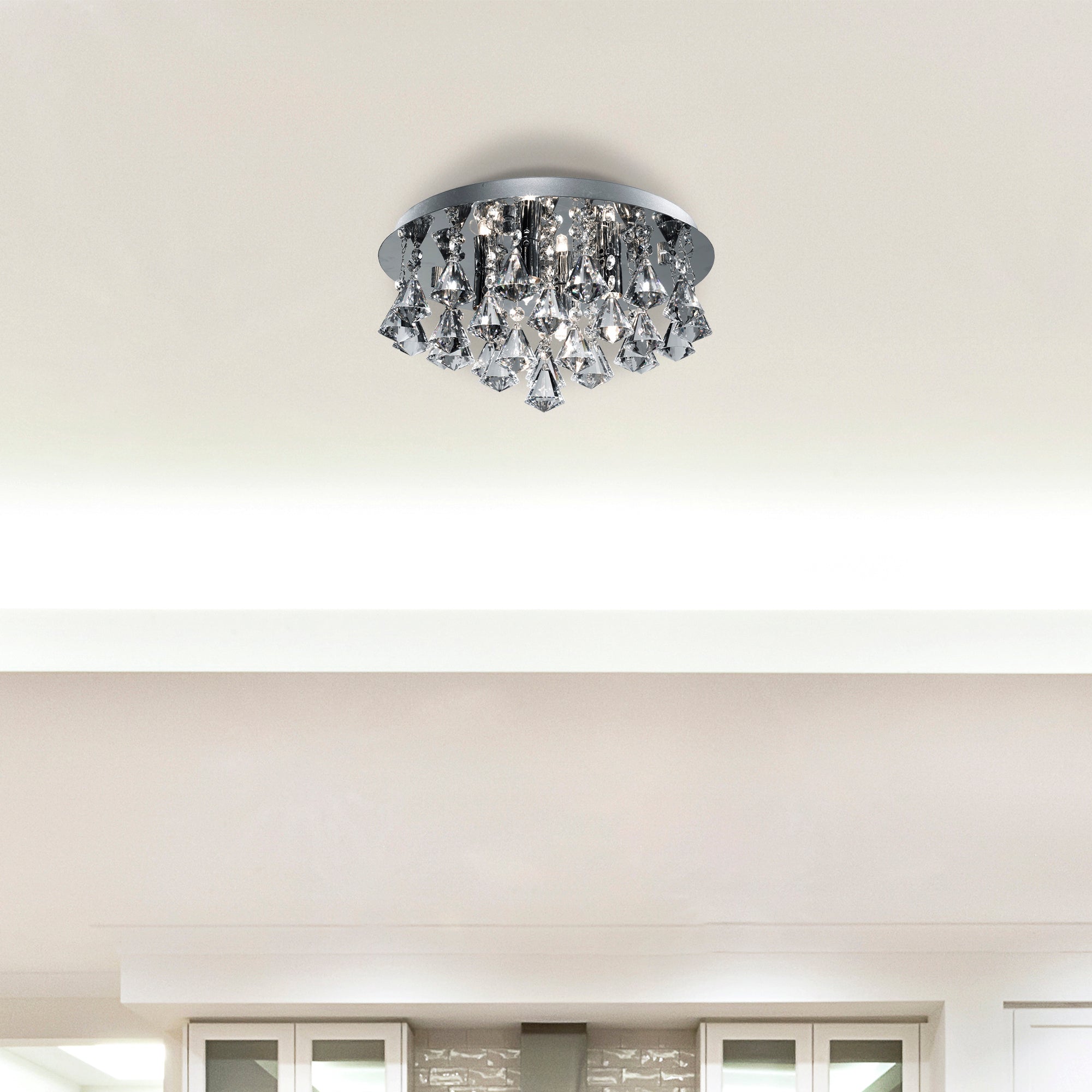 Searchlight Hampstead Chrome 4 Light Semi-Flush Fitting With Diamond Shape Crystals