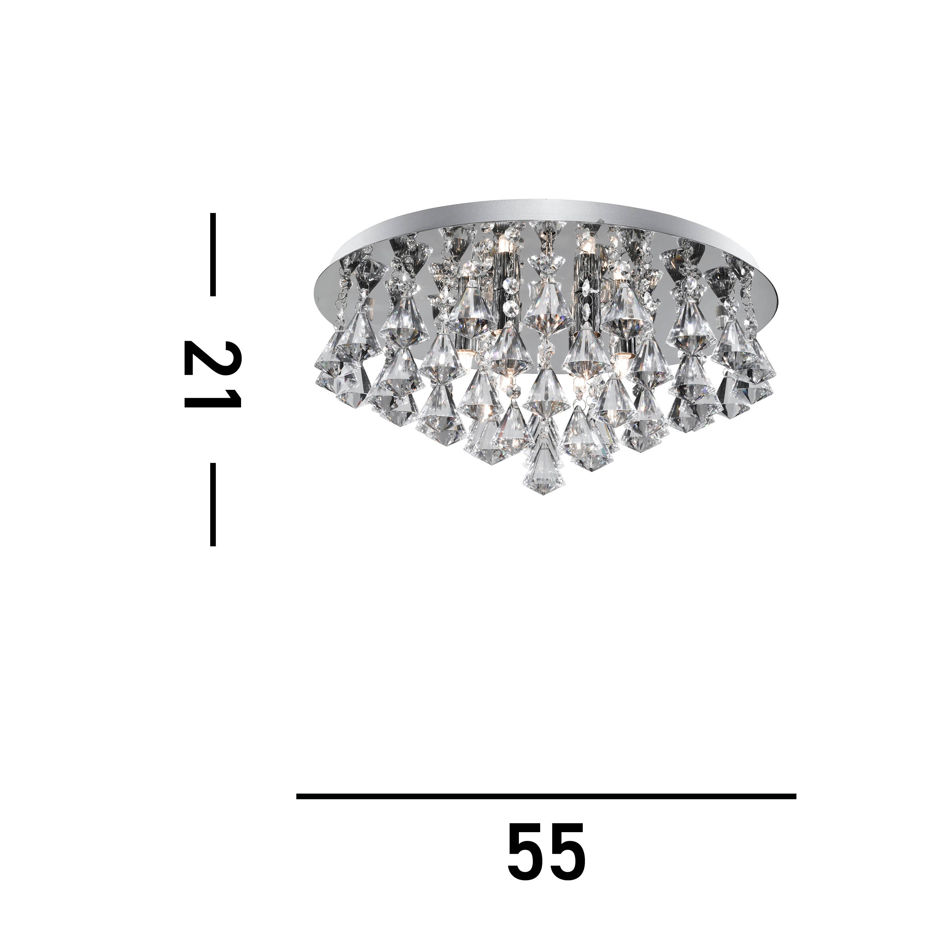 Searchlight Hampstead Chrome 8 Light Semi-Flush Fitting With Diamond Shape Crystals