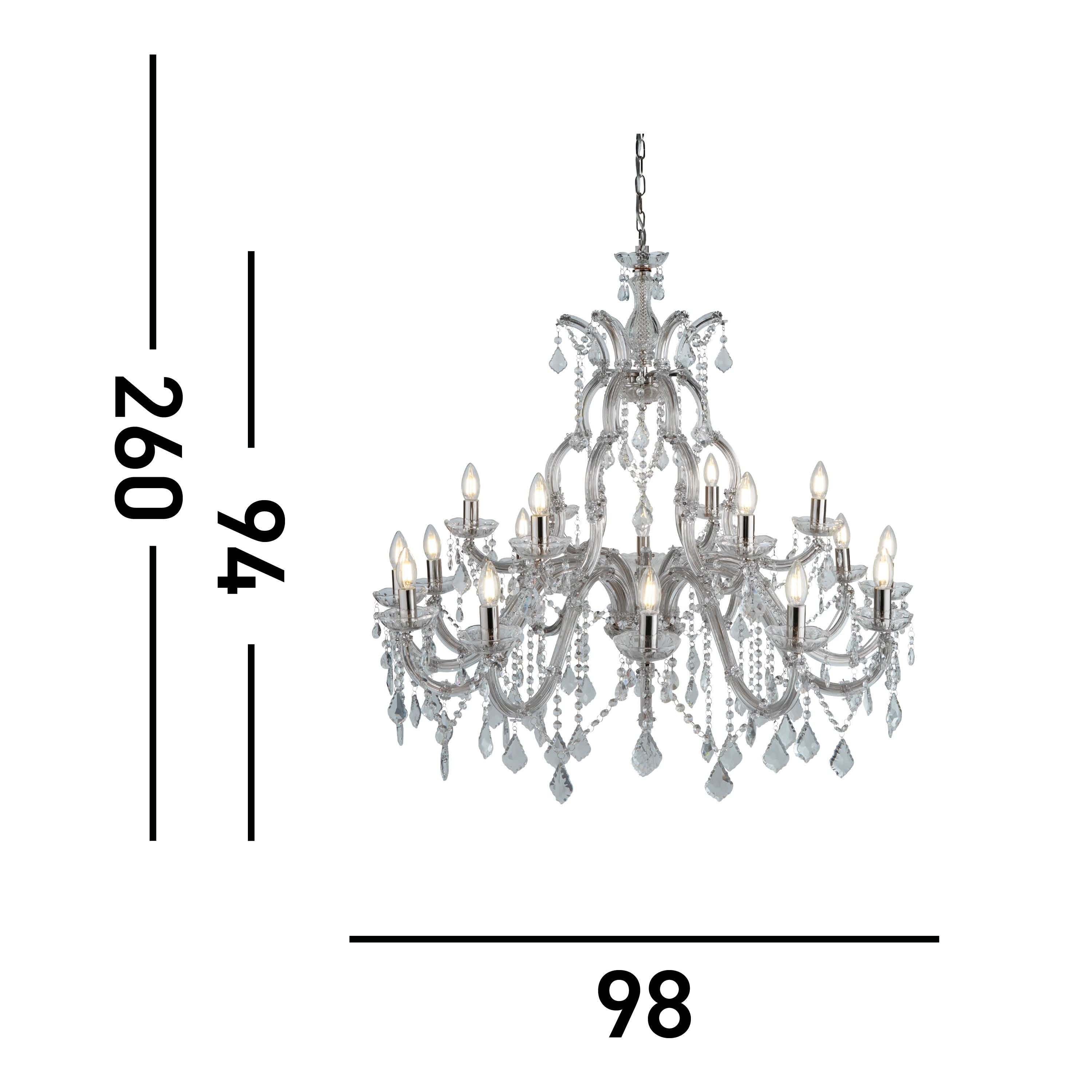 Searchlight Maple 18 Light Chandelier - Chrome & Clear Crystal