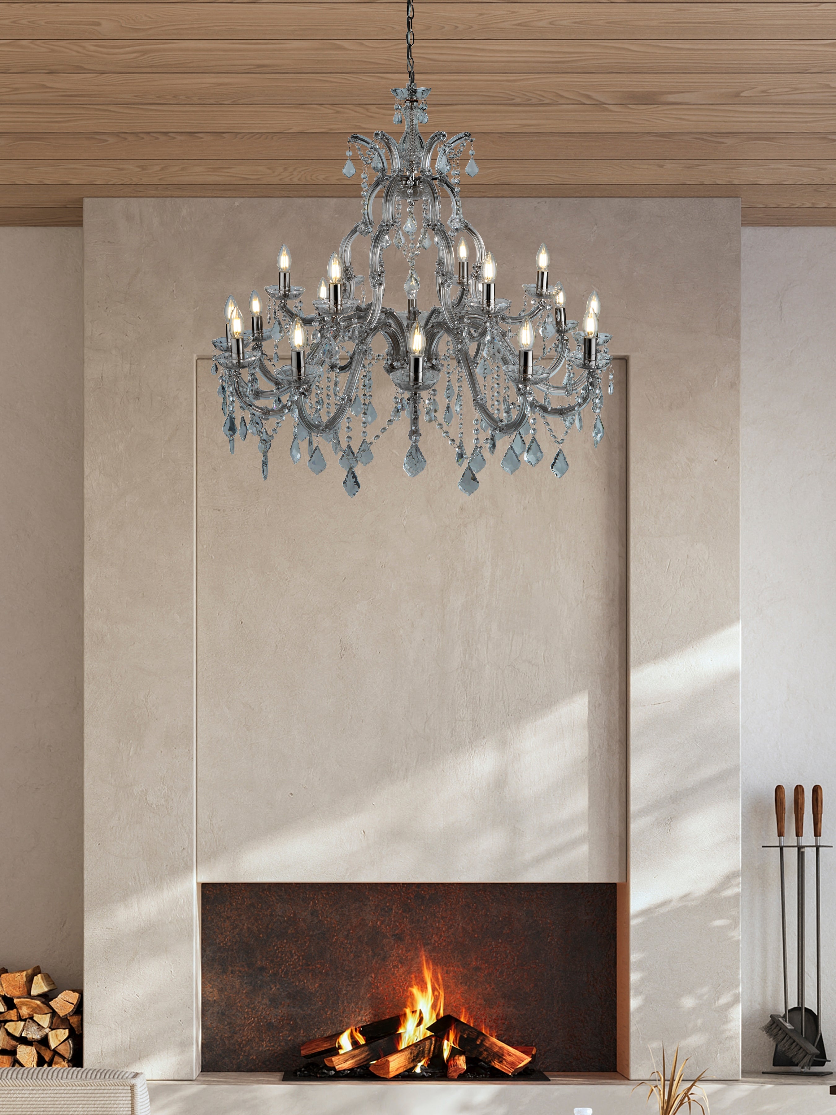 Searchlight Maple 18 Light Chandelier - Chrome & Clear Crystal