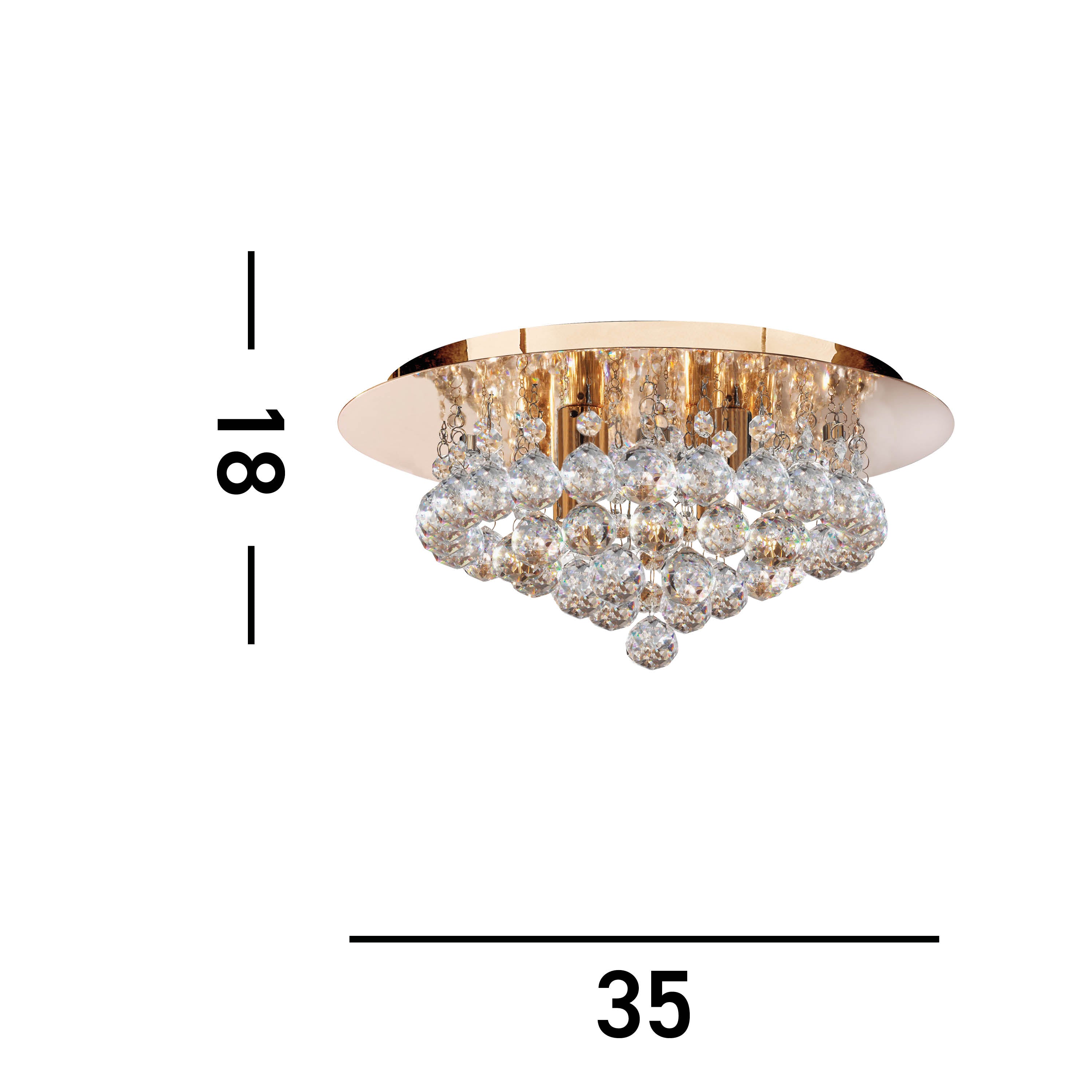 Searchlight Hampstead Gold 4 Light Semi-Flush Fitting With Clear Crystal Balls Fitting