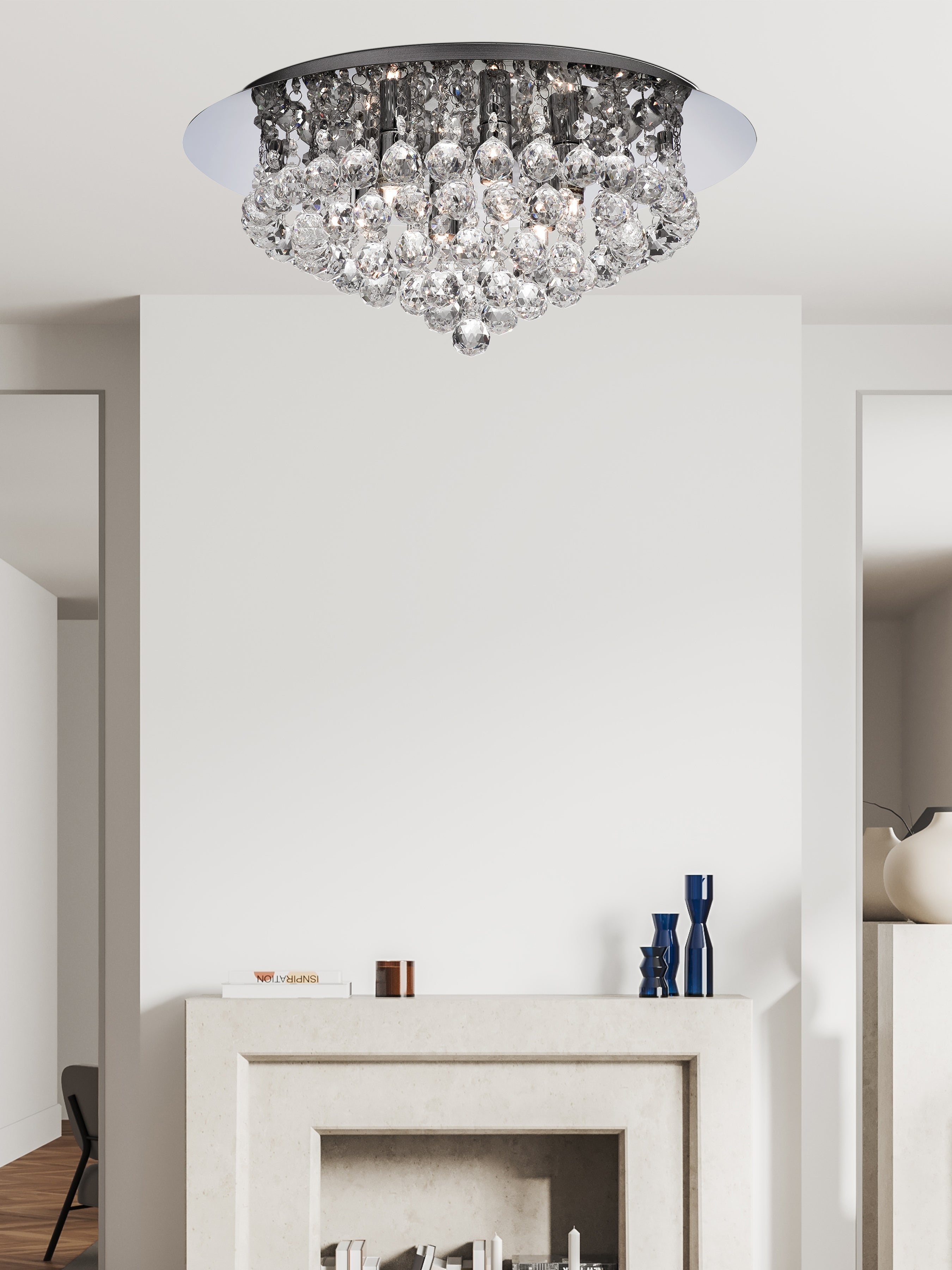 Searchlight Hampstead Chrome 6 Light Semi-Flush Fitting With Clear Crystal Balls Fitting
