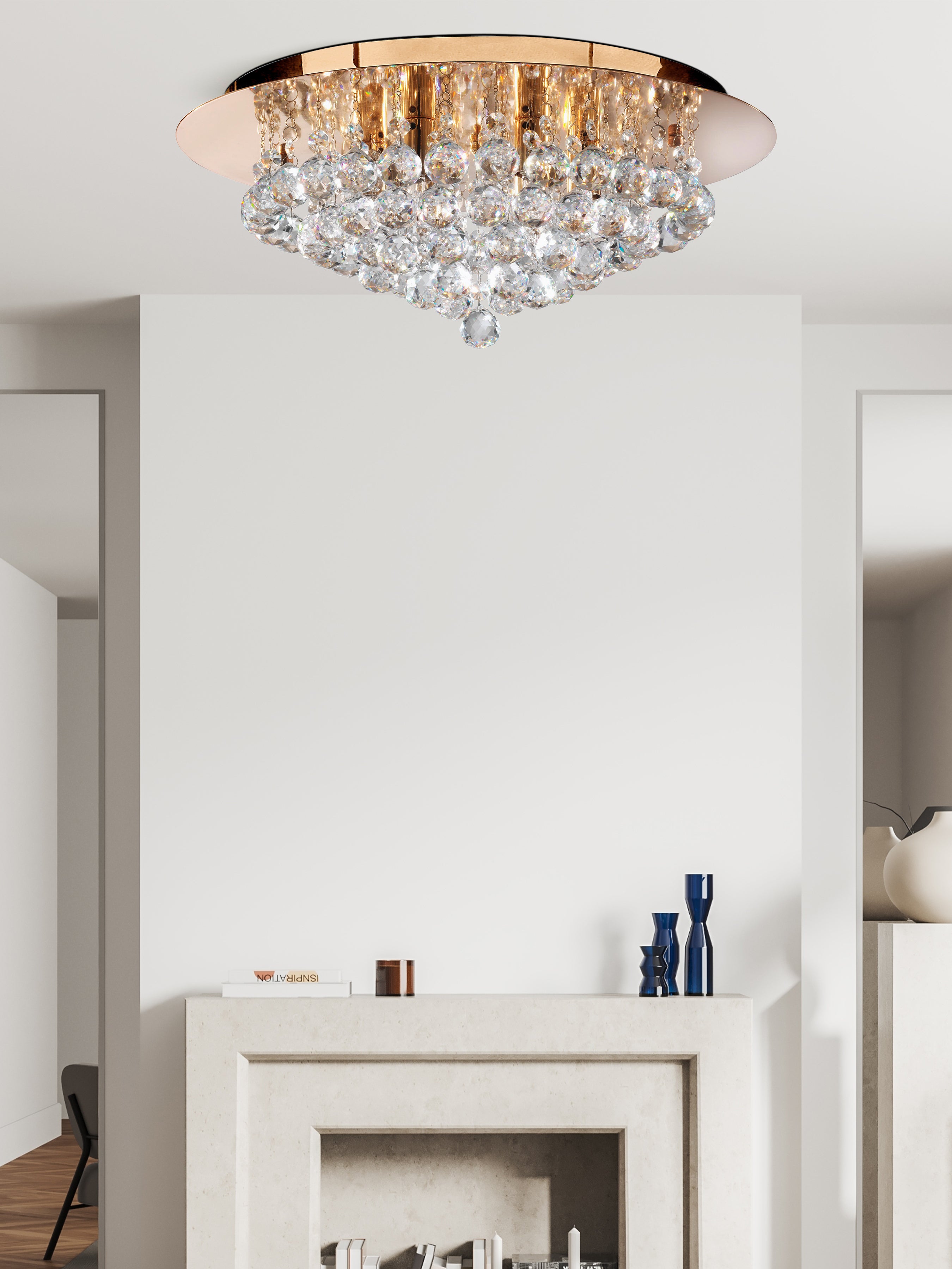 Searchlight Hampstead Gold 6 Light Semi-Flush Fitting With Clear Crystal Balls Fitting