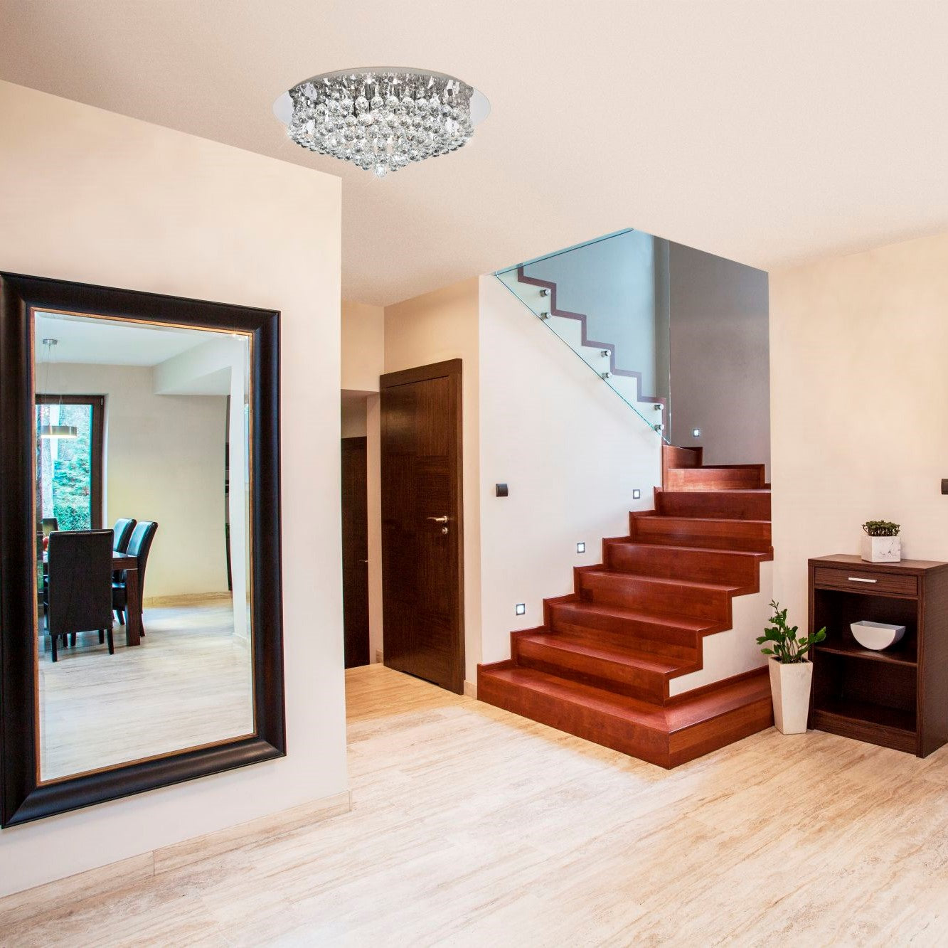 Searchlight Hampstead Chrome 8 Light Semi-Flush Fitting With Clear Crystal Balls Fitting