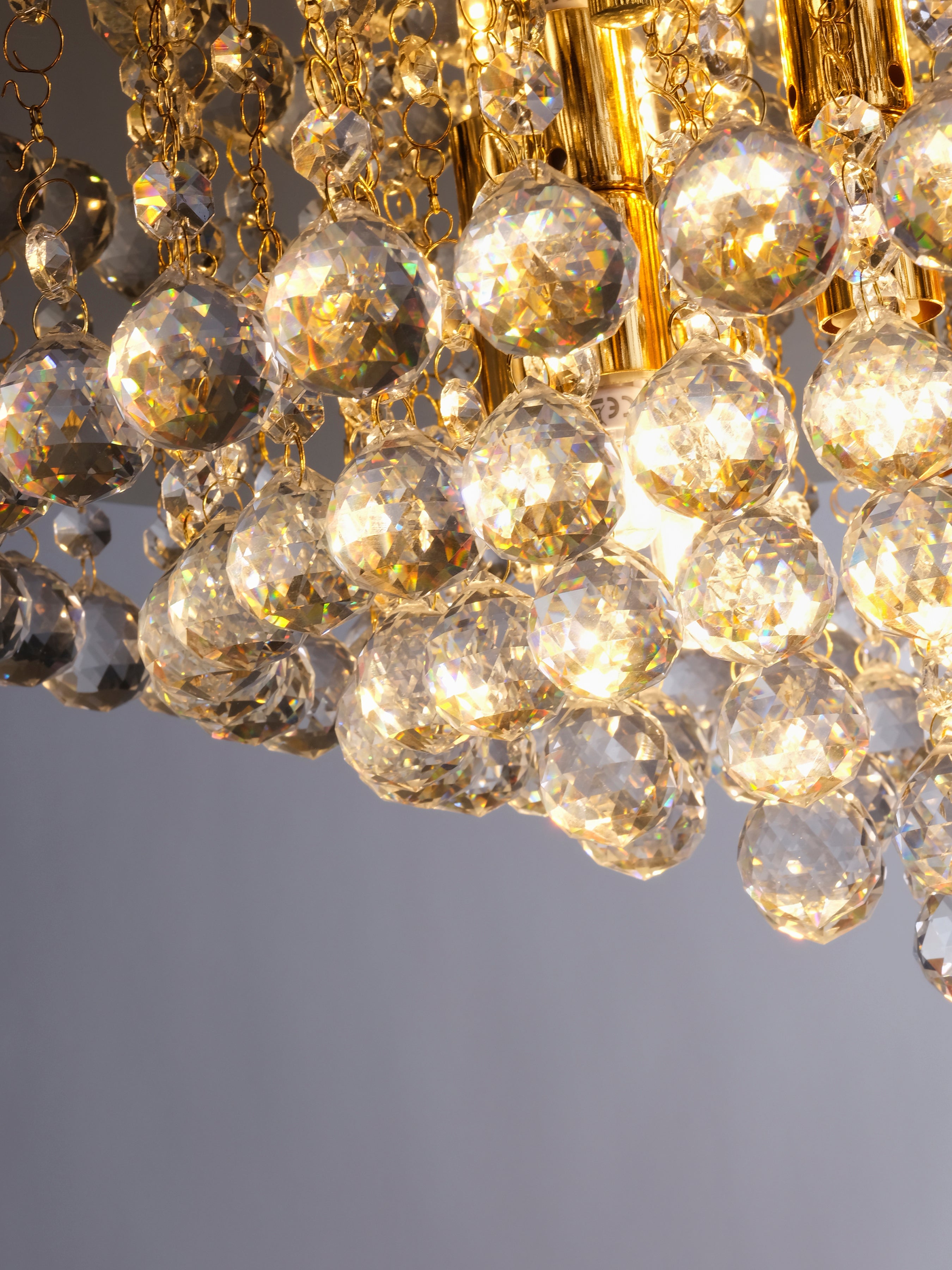 Searchlight Hampstead Gold 8 Light Semi-Flush Fitting With Clear Crystal Balls Fitting