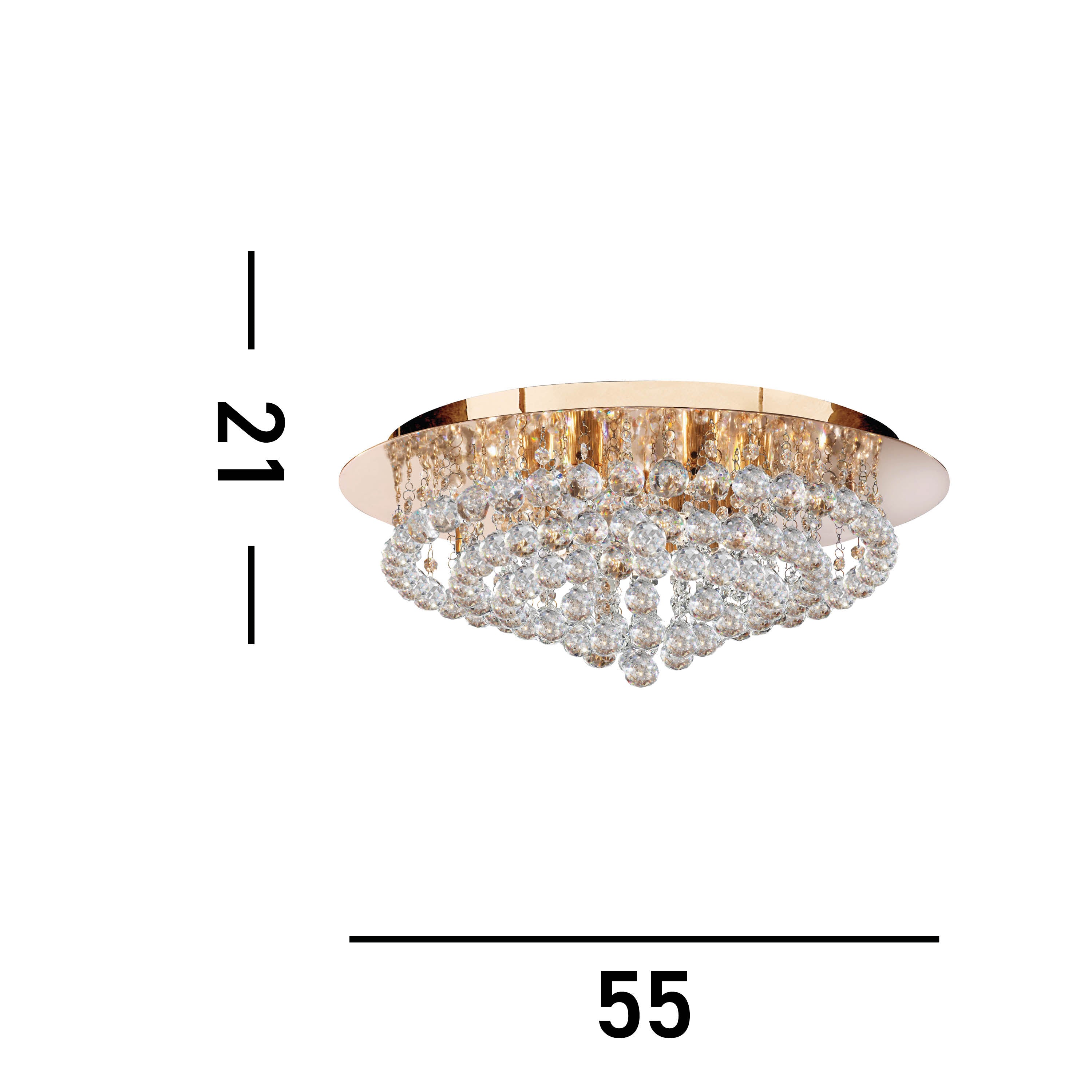 Searchlight Hampstead Gold 8 Light Semi-Flush Fitting With Clear Crystal Balls Fitting