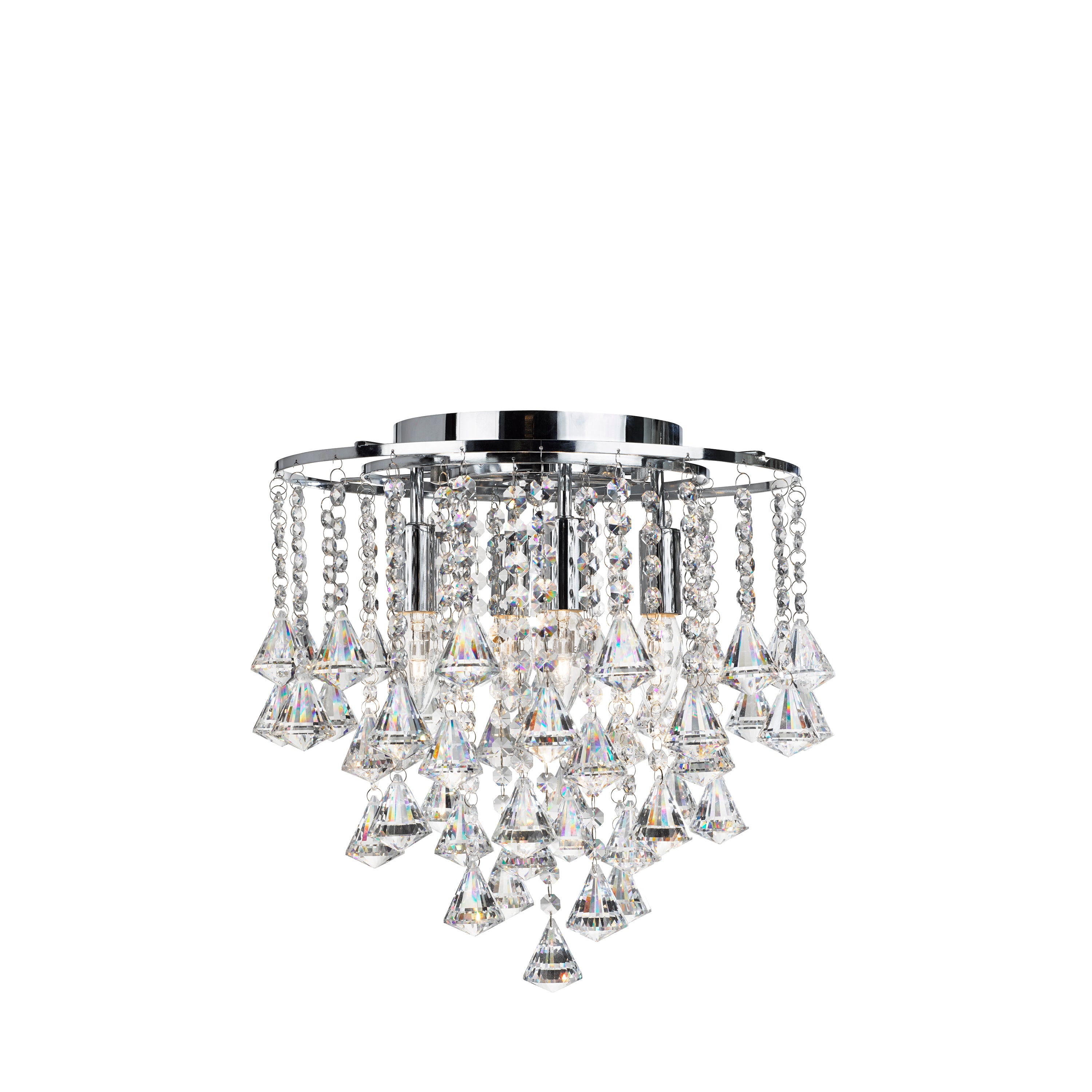 Searchlight Dart - 4 Light Flush Ceiling, Chrome With Clear Crystal Buttons & Pyramid Drops