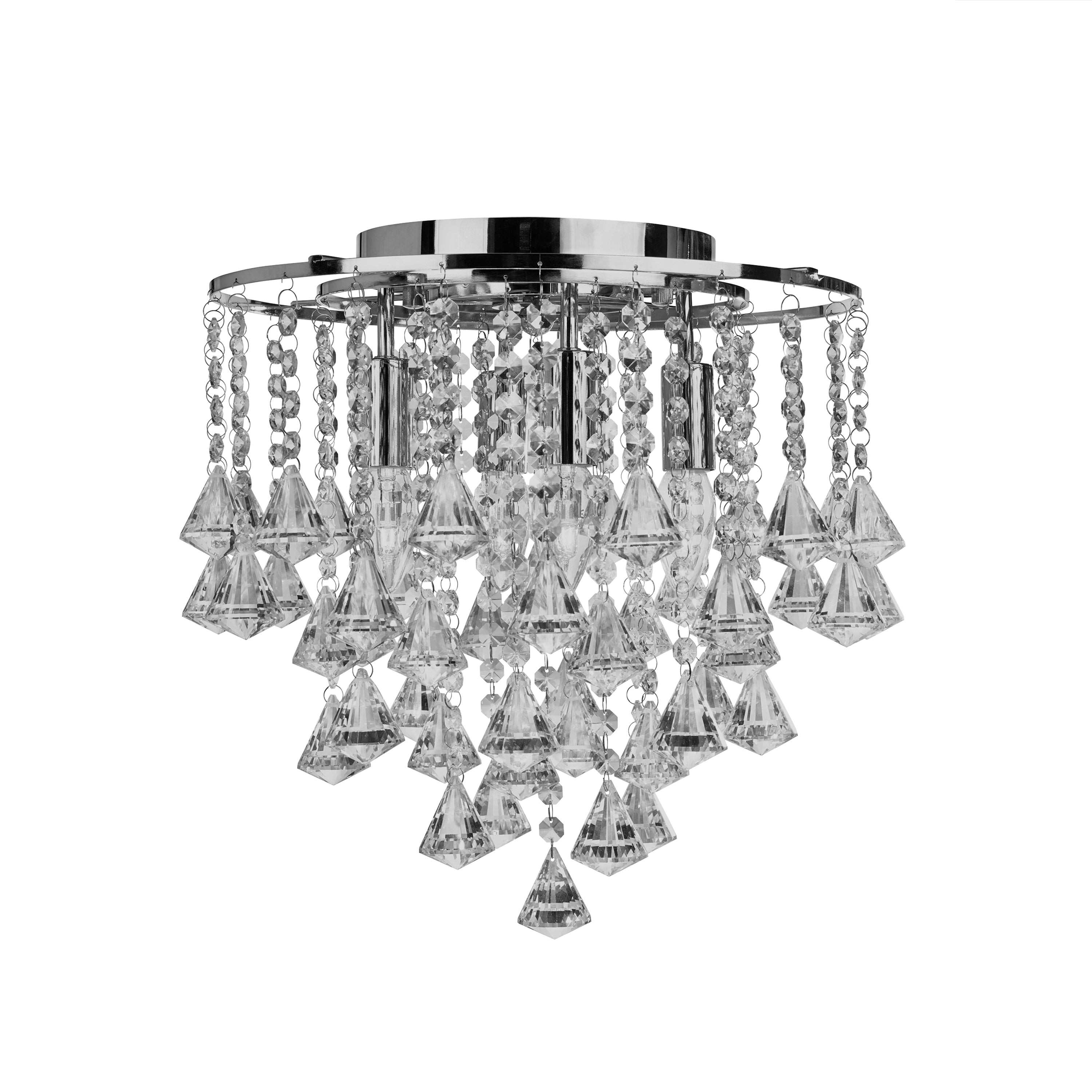 Searchlight Dart - 4 Light Flush Ceiling, Chrome With Clear Crystal Buttons & Pyramid Drops