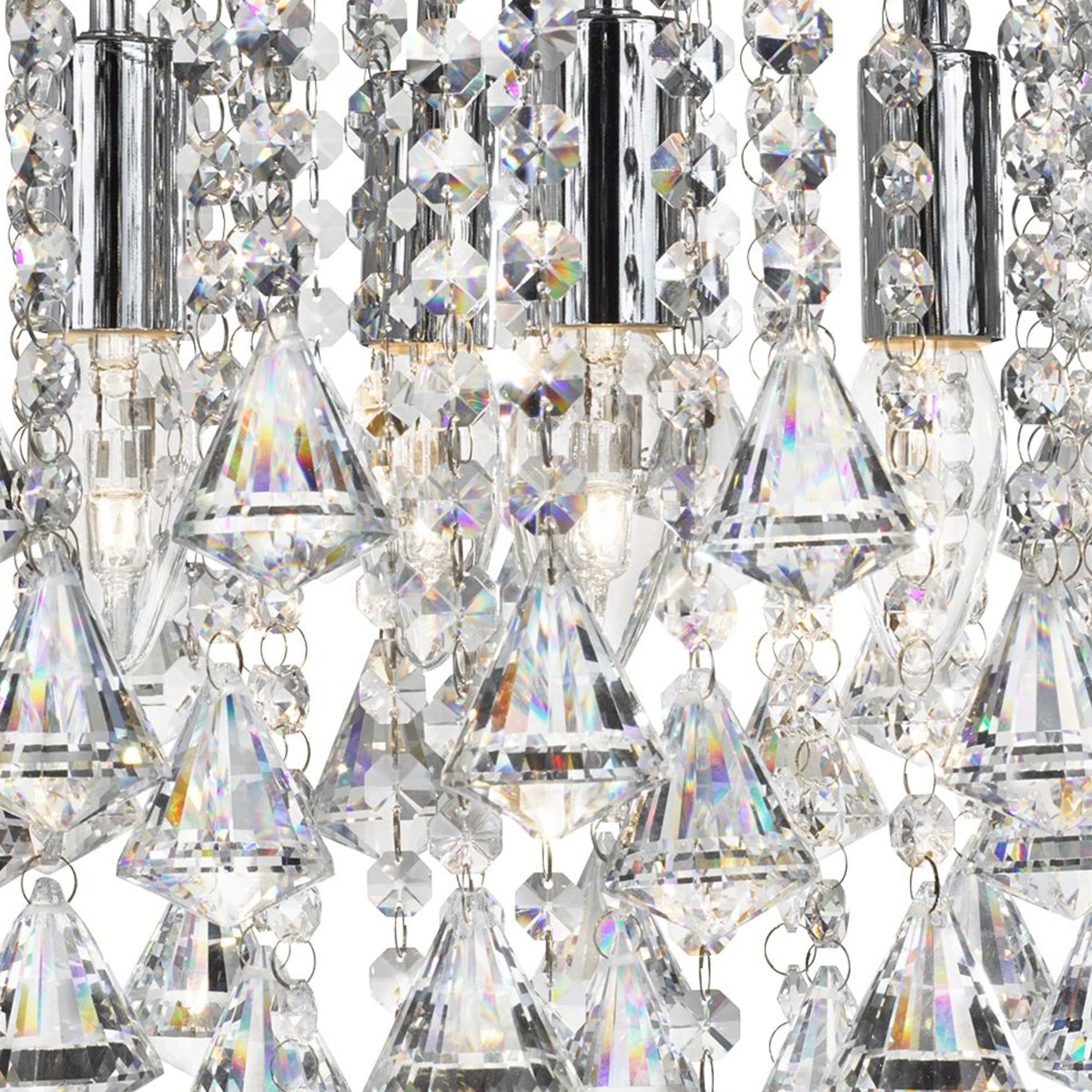 Searchlight Dart - 4 Light Flush Ceiling, Chrome With Clear Crystal Buttons & Pyramid Drops