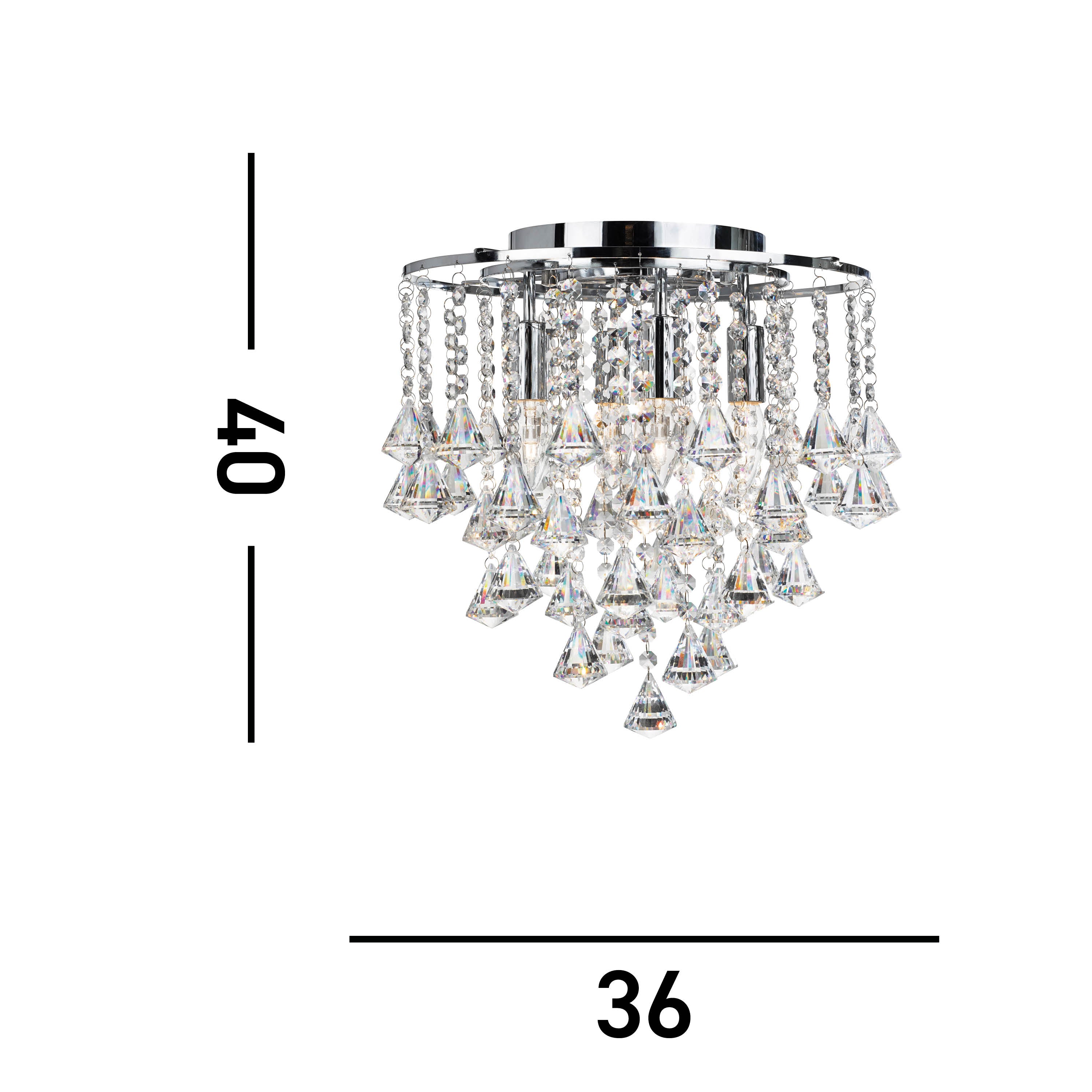 Searchlight Dart - 4 Light Flush Ceiling, Chrome With Clear Crystal Buttons & Pyramid Drops