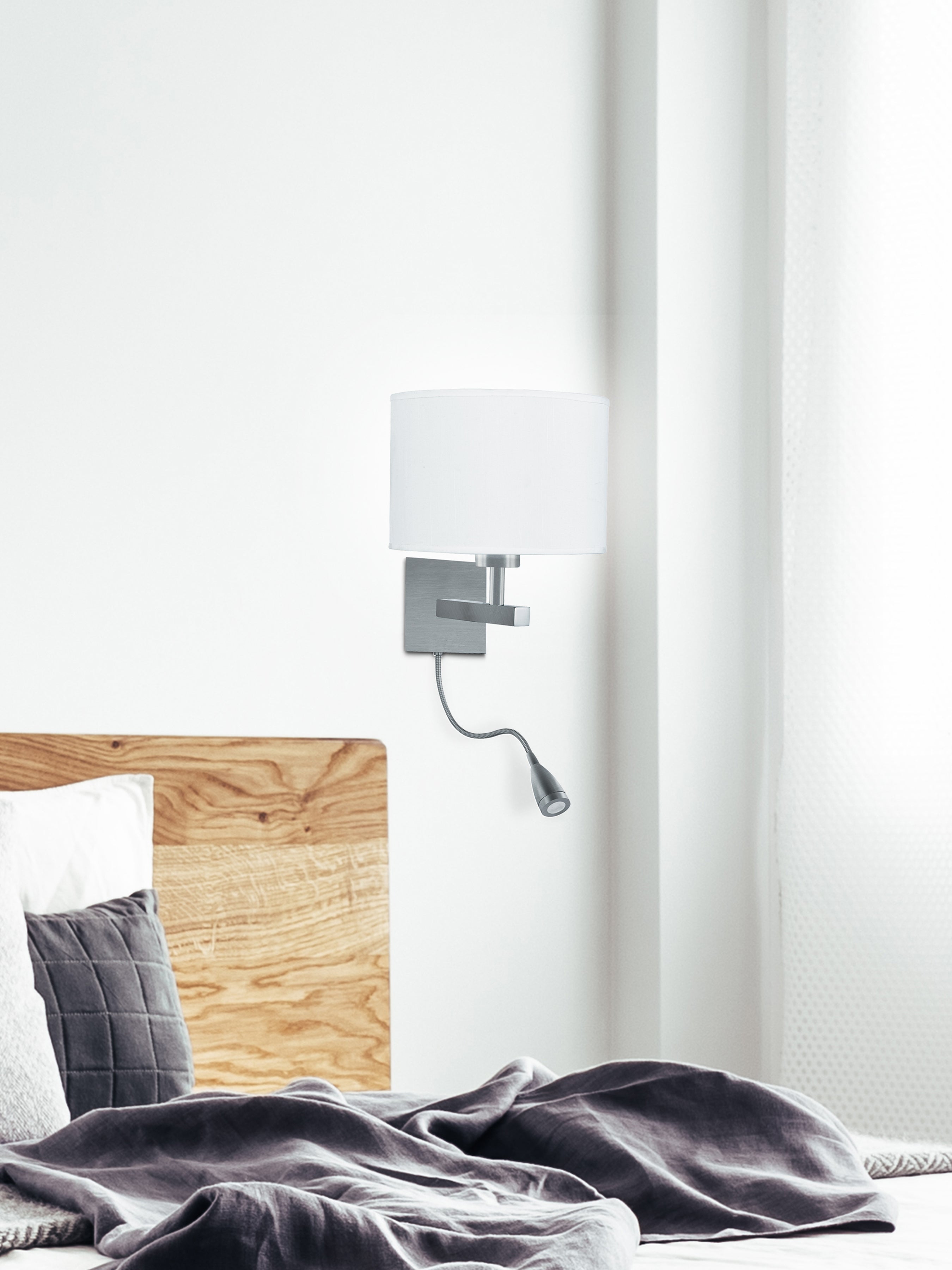 Searchlight Satin Silver Wall Light With White Shade Incorporating LED Flexi - Arm