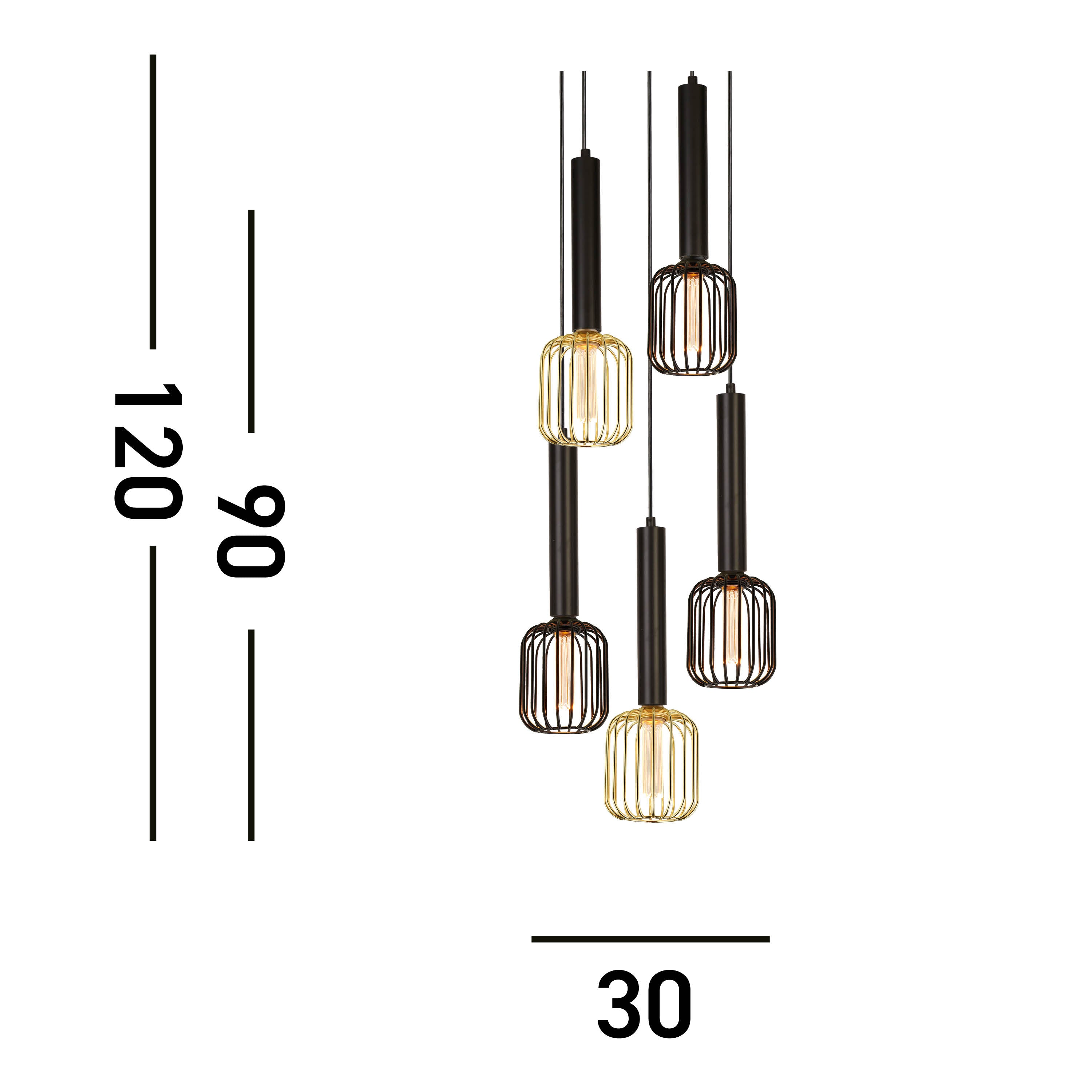 Searchlight Dawber 5 Light Multi Drop Ceiling Pendant - Black