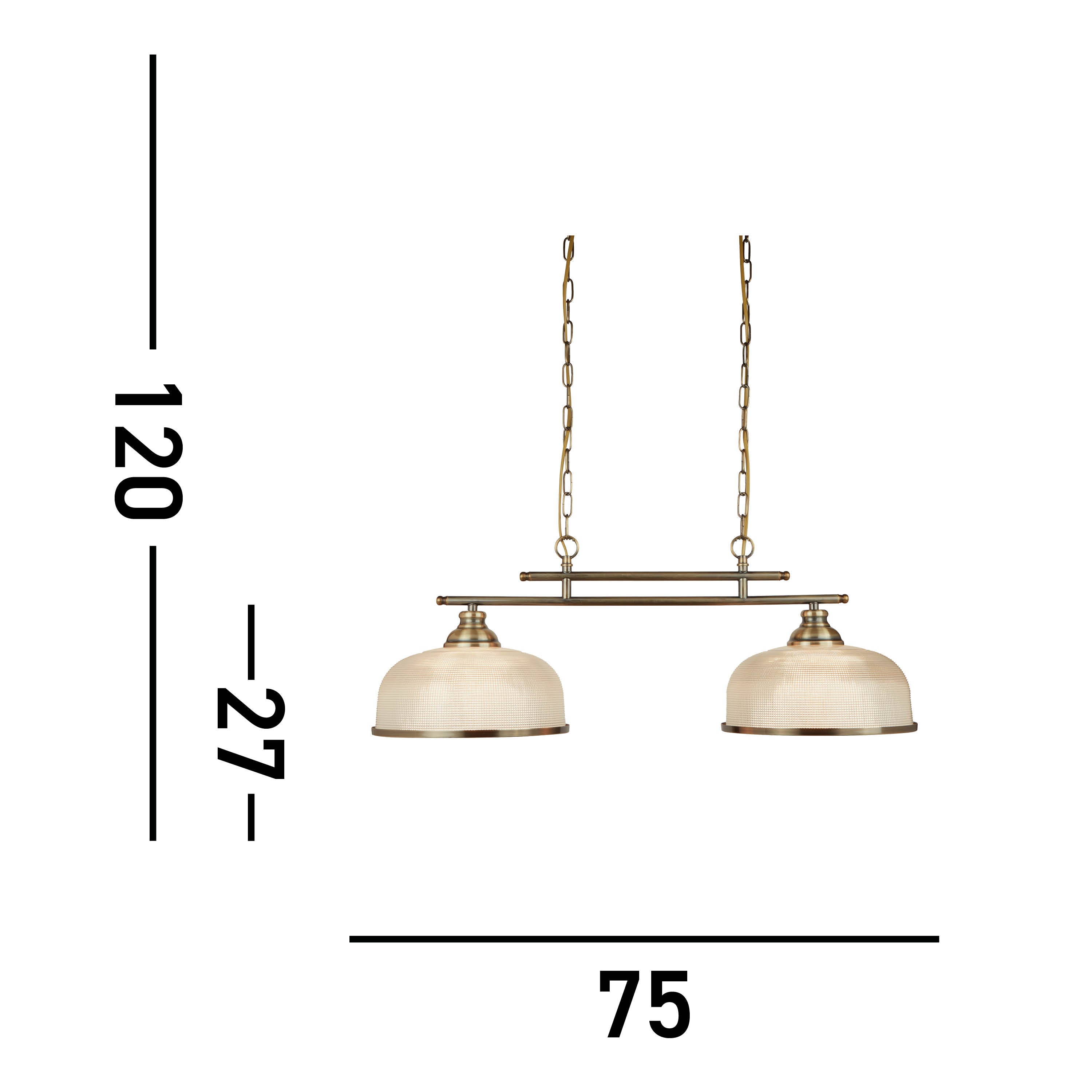 Searchlight Beech II 2 Light Ceiling Bar - Antique Brass & Holophane Glass