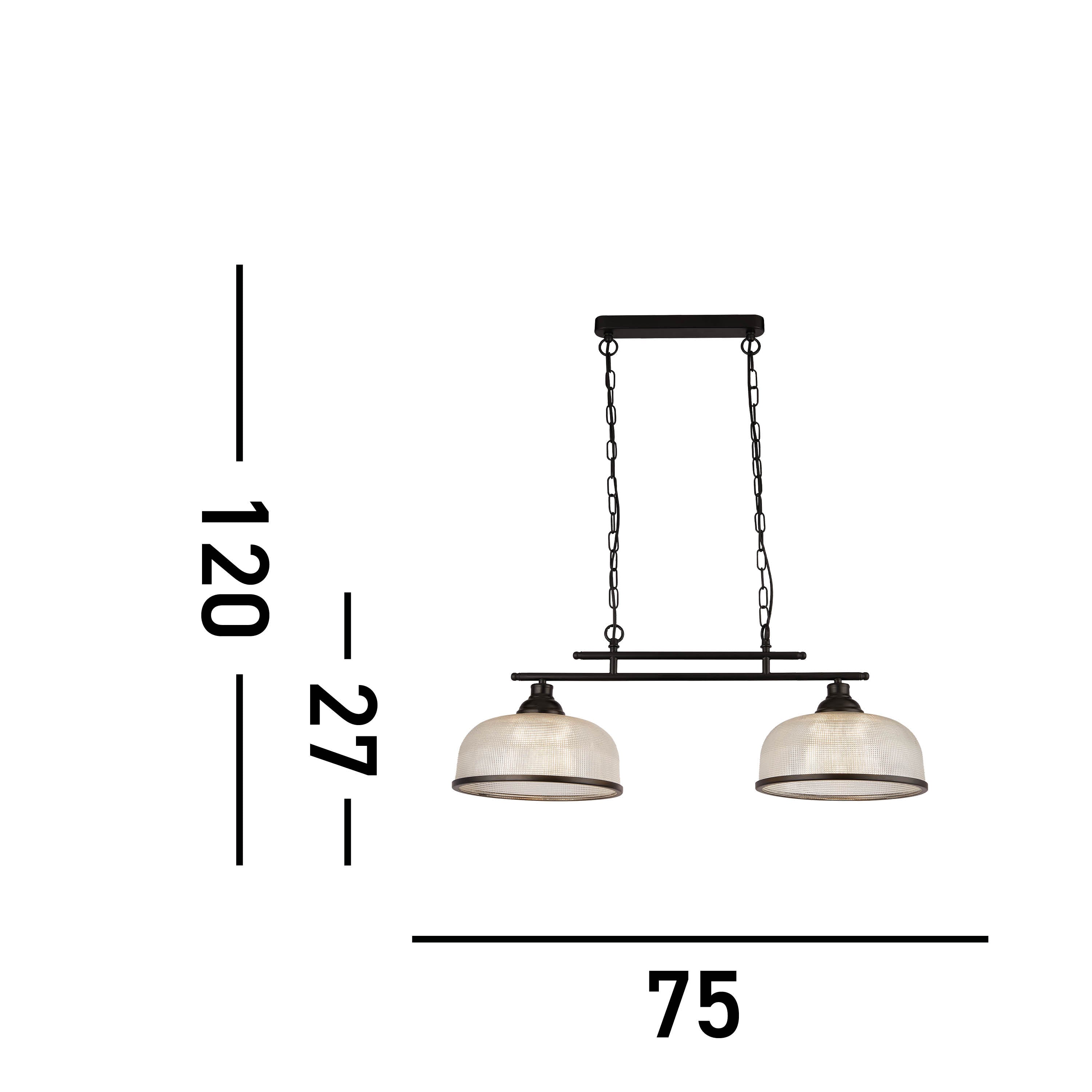 Searchlight Handel 2 Light Pendant - Black Metal & Holophane Style Glass