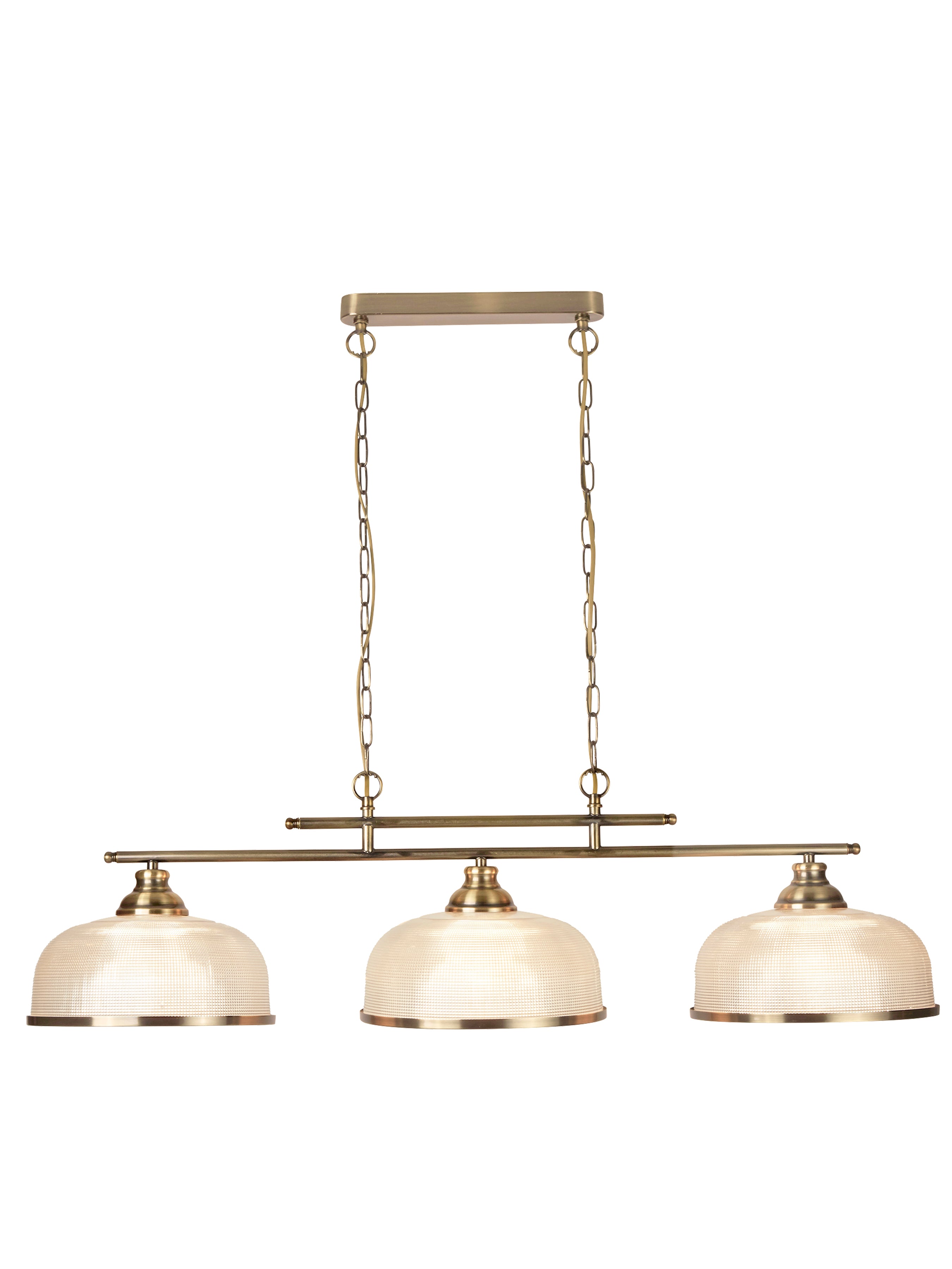 Searchlight Beech II 3 Light Ceiling Bar - Antique Brass & Holophane Glass