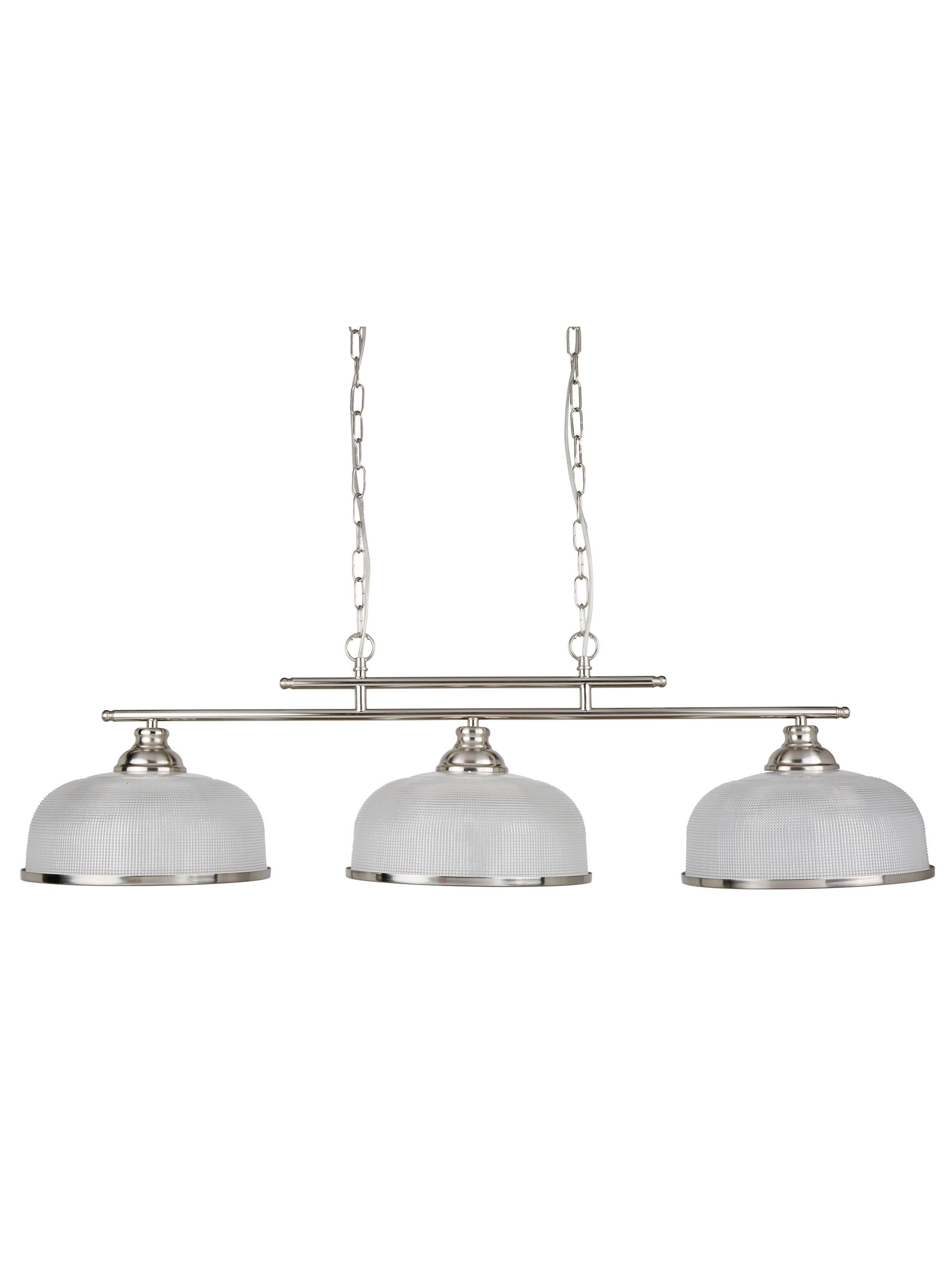 Searchlight Beech II 3 Light Ceiling Bar - Satin Silver & Holophane Glass