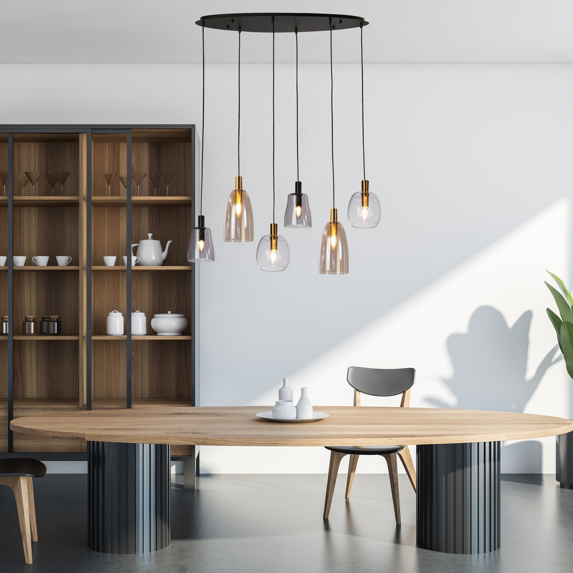 Searchlight Darrel 6 Light Multi-Drop Pendant - Black & Coloured Glass