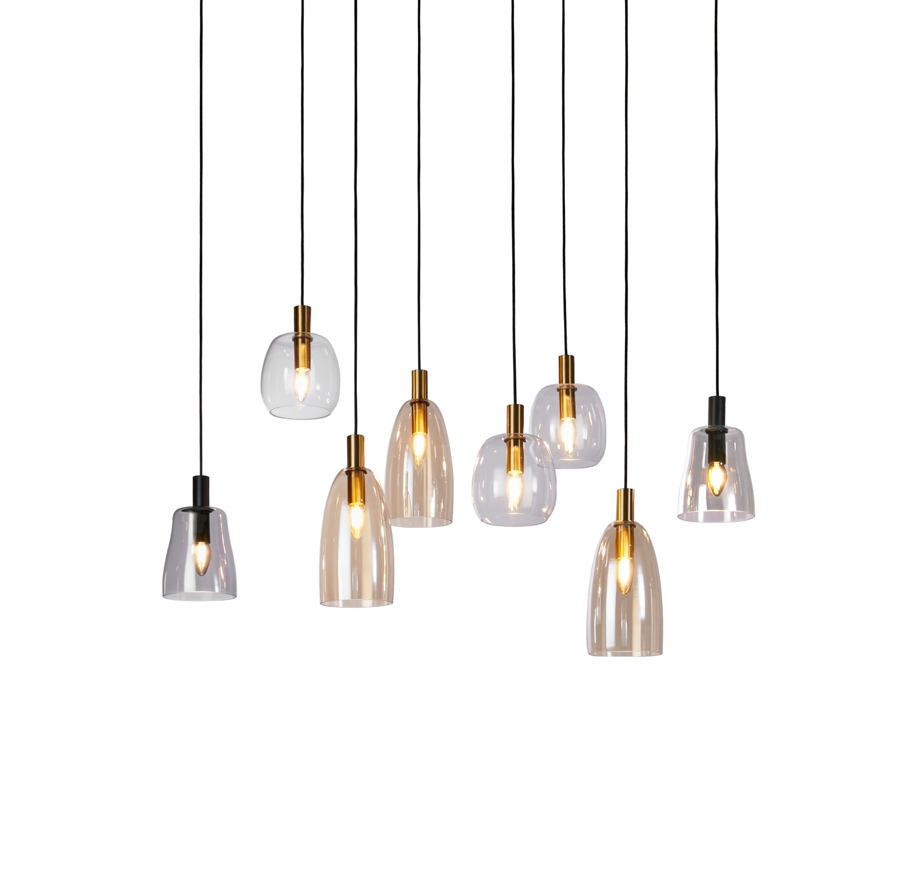 Searchlight Darrel 8 Light Multi-Drop Pendant - Black & Coloured Glass