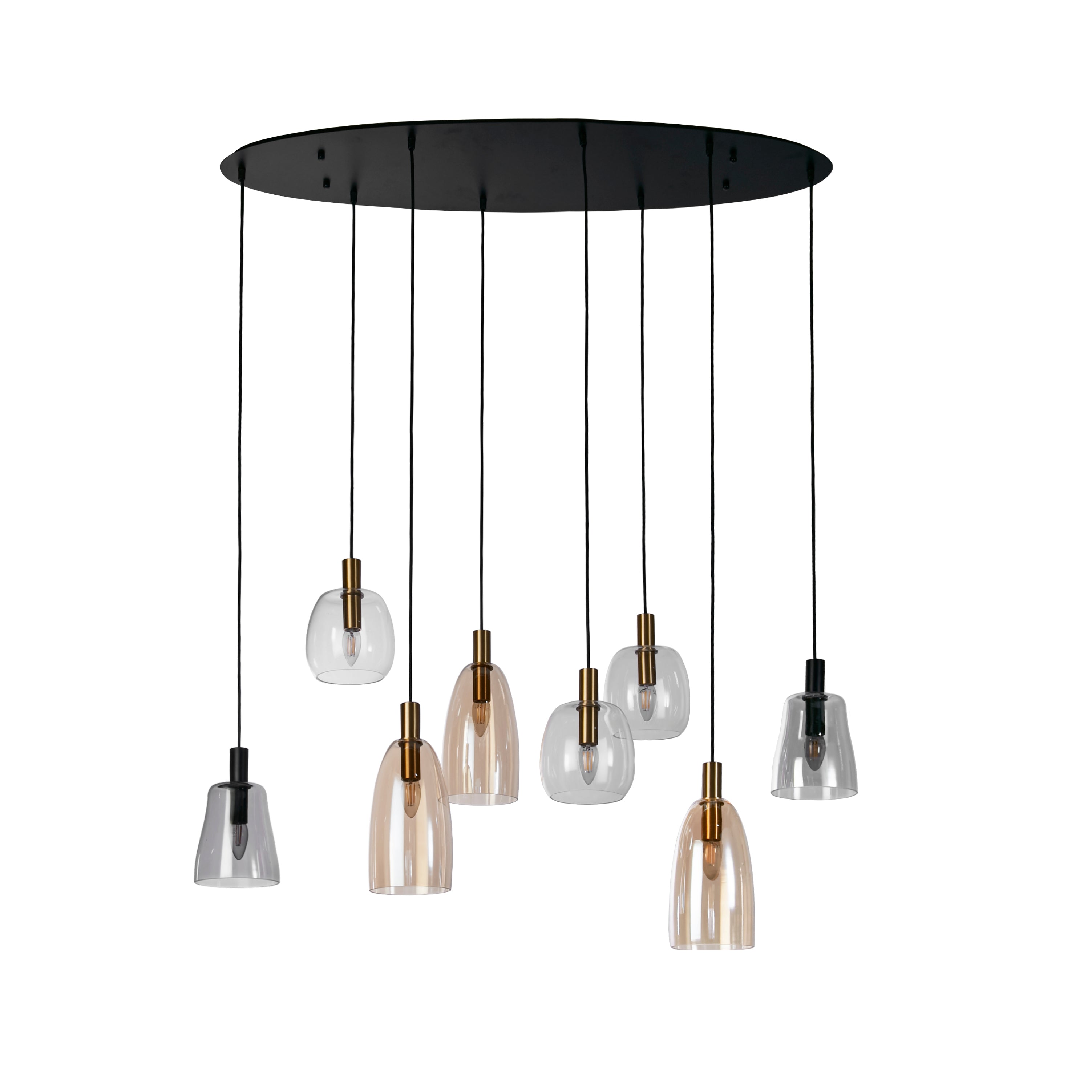 Searchlight Darrel 8 Light Multi-Drop Pendant - Black & Coloured Glass