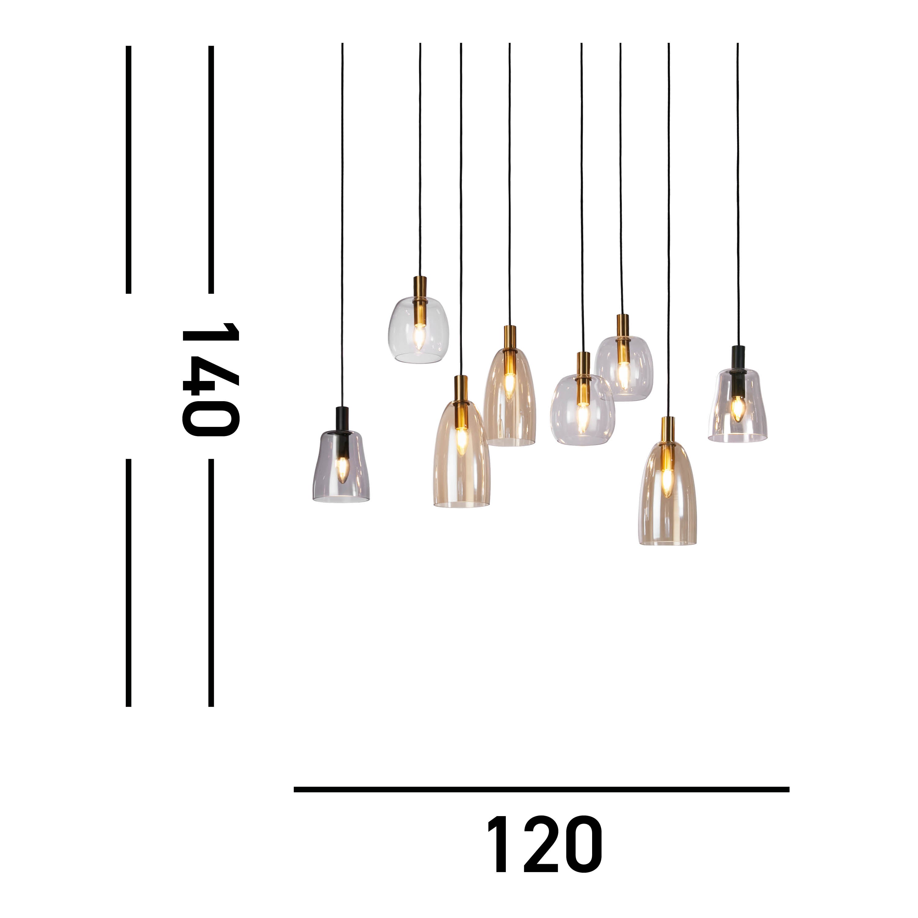 Searchlight Darrel 8 Light Multi-Drop Pendant - Black & Coloured Glass