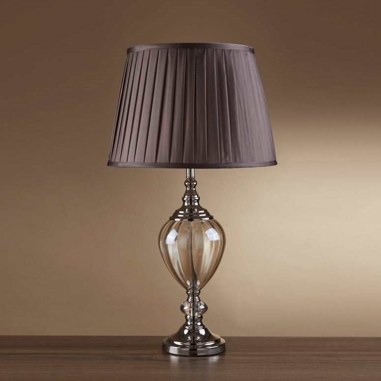 Searchlight Gill Table Lamp Amber Glass - Brown Pleated Tapered Shade