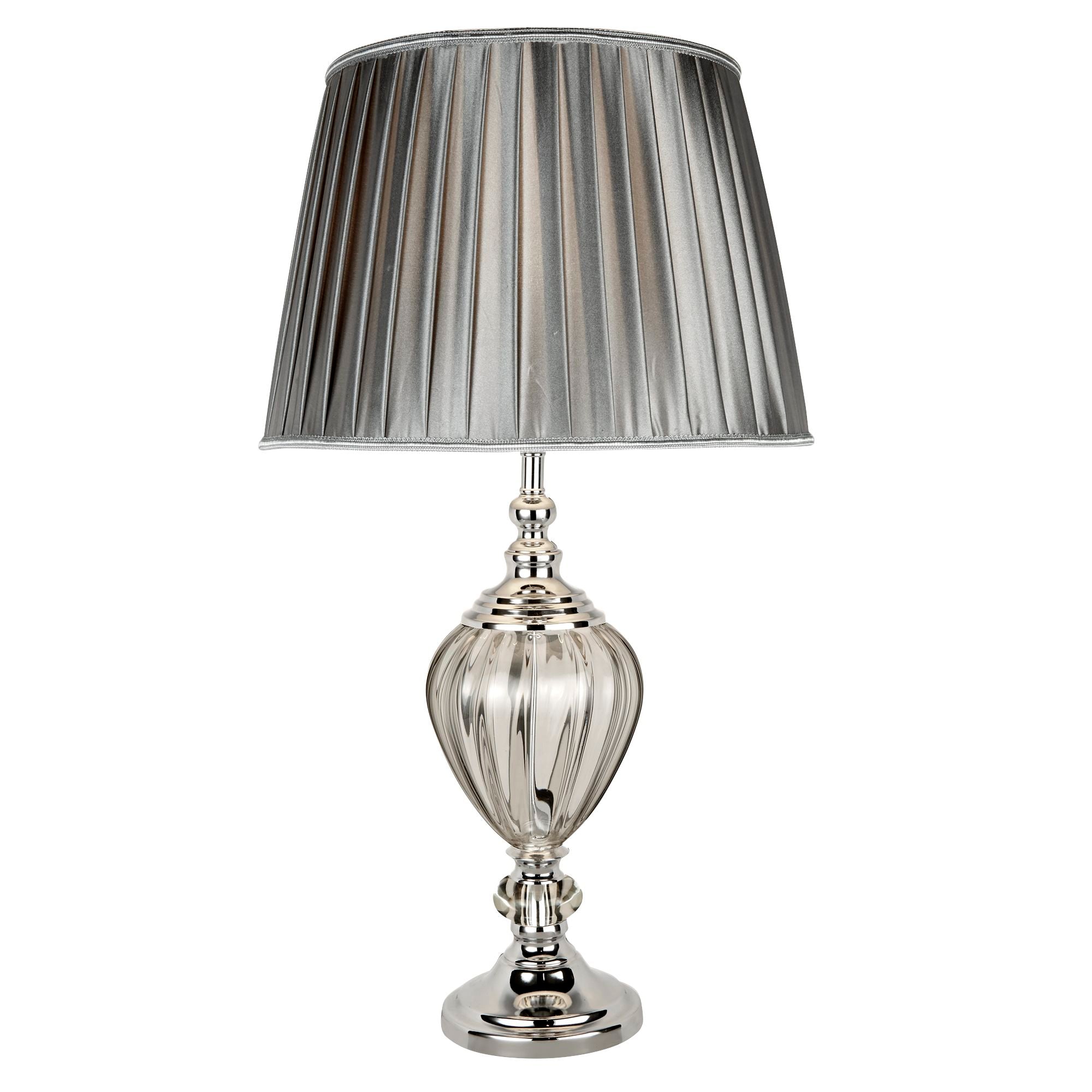 Searchlight Gill Table Lamp - Clear Glass Urn Base, Pewter Pleated Tapered Shade