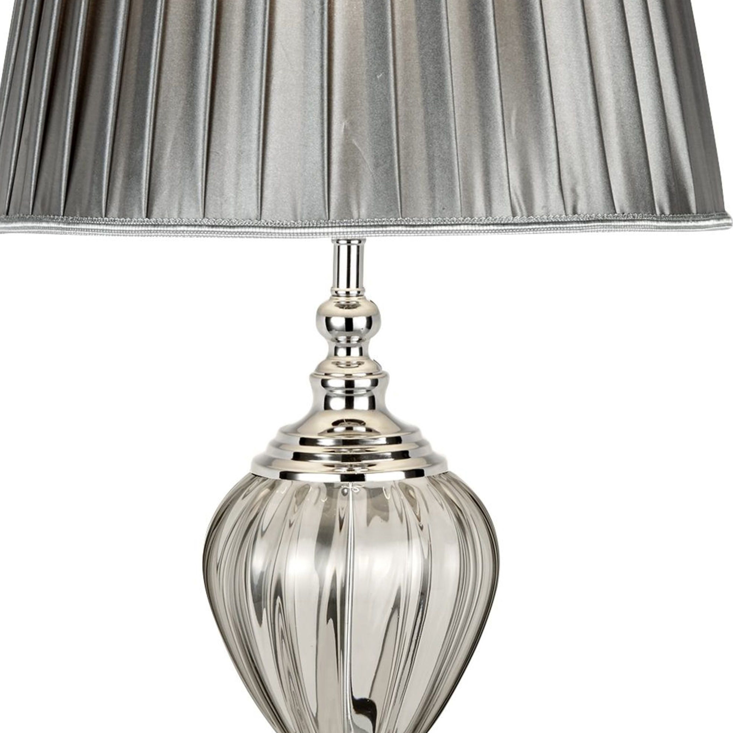 Searchlight Gill Table Lamp - Clear Glass Urn Base, Pewter Pleated Tapered Shade